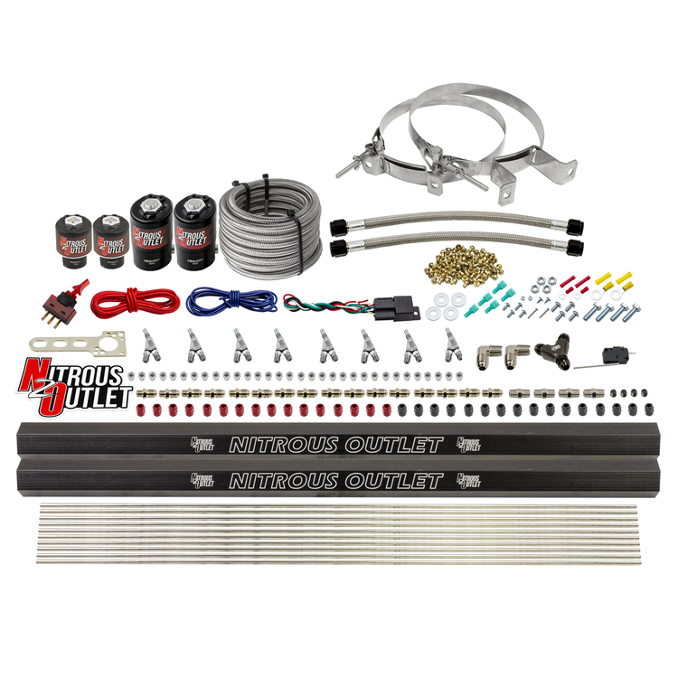 Nitrous Outlet 8 Cylinder Direct Port System - Two .112 Nitrous Solenoids/Two .177 Fuel Solenoids/Two Dual Passage Injection Rails/Annular Discharge Nozzles (Gas)(45-55 psi)(100-400HP)(No Bottle)