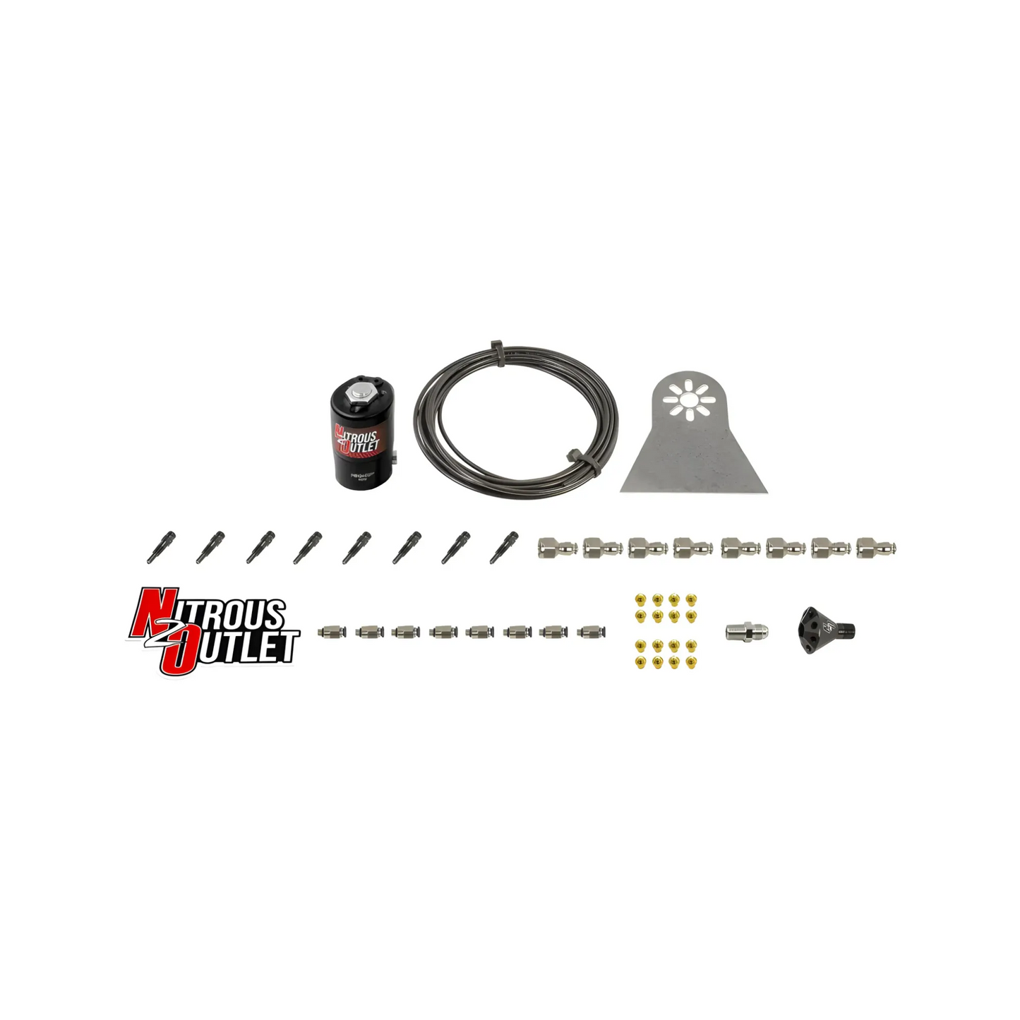 Nitrous Outlet Dry 8 Cylinder Solenoids forward Direct Port Conversion Kit - .112 Nitrous Solenoid/Nylon Hose/Showerhead Distribution Blocks/Straight Discharge Nozzles (Includes 200HP Jetting)