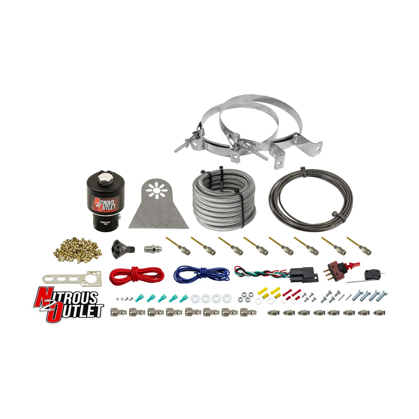 Nitrous Outlet Dry 8 Cylinder Direct Port System - .178 Trashcan Nitrous Solenoids/Nylon Hose/Showerhead Distribution Blocks/Plate Fittings (100-600HP)(No Bottle)