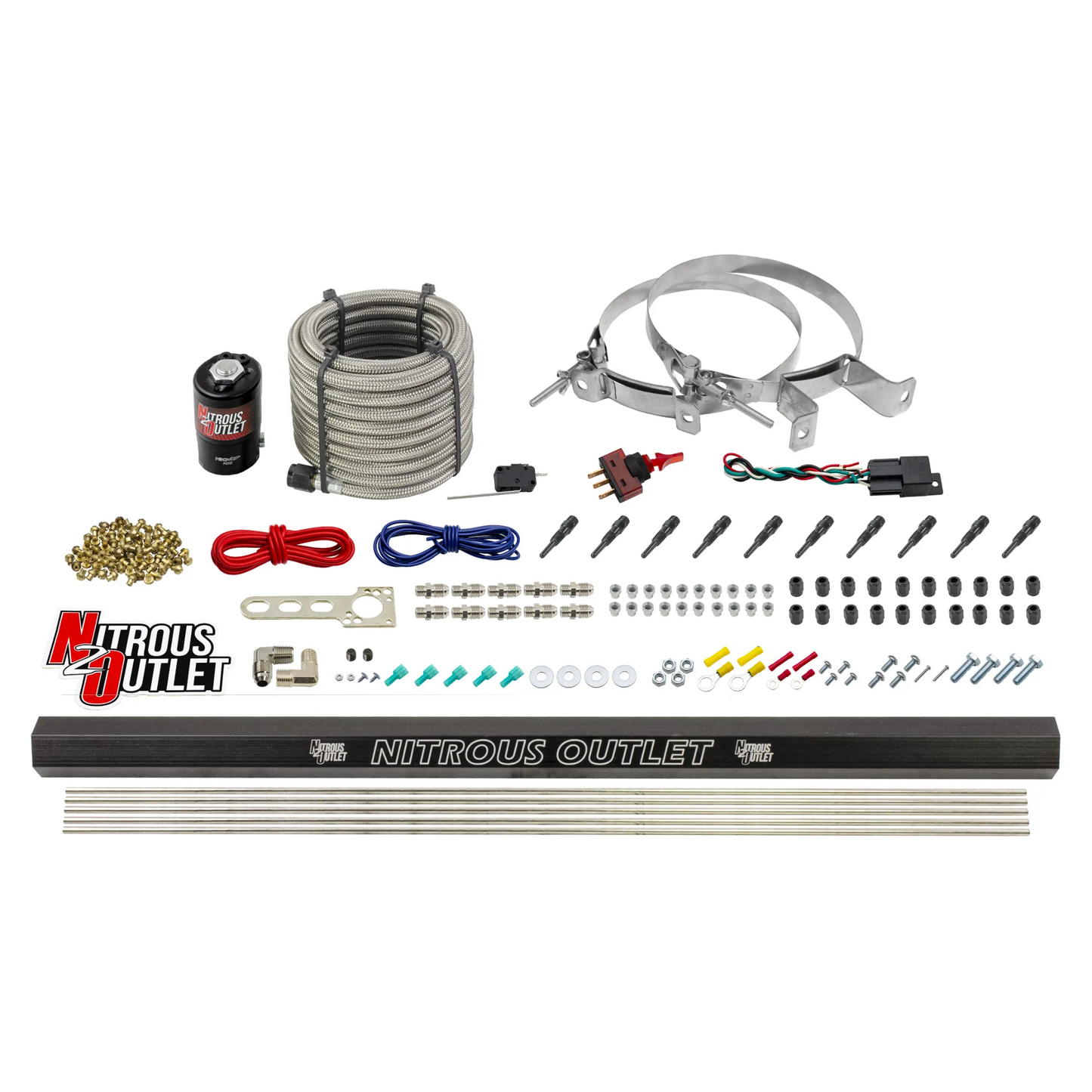 Nitrous Outlet Dry 10 Cylinder Direct Port System - .122 Nitrous Solenoid/Injection Rail/90 Degree Discharge Nozzles (125-375HP)(No Bottle)
