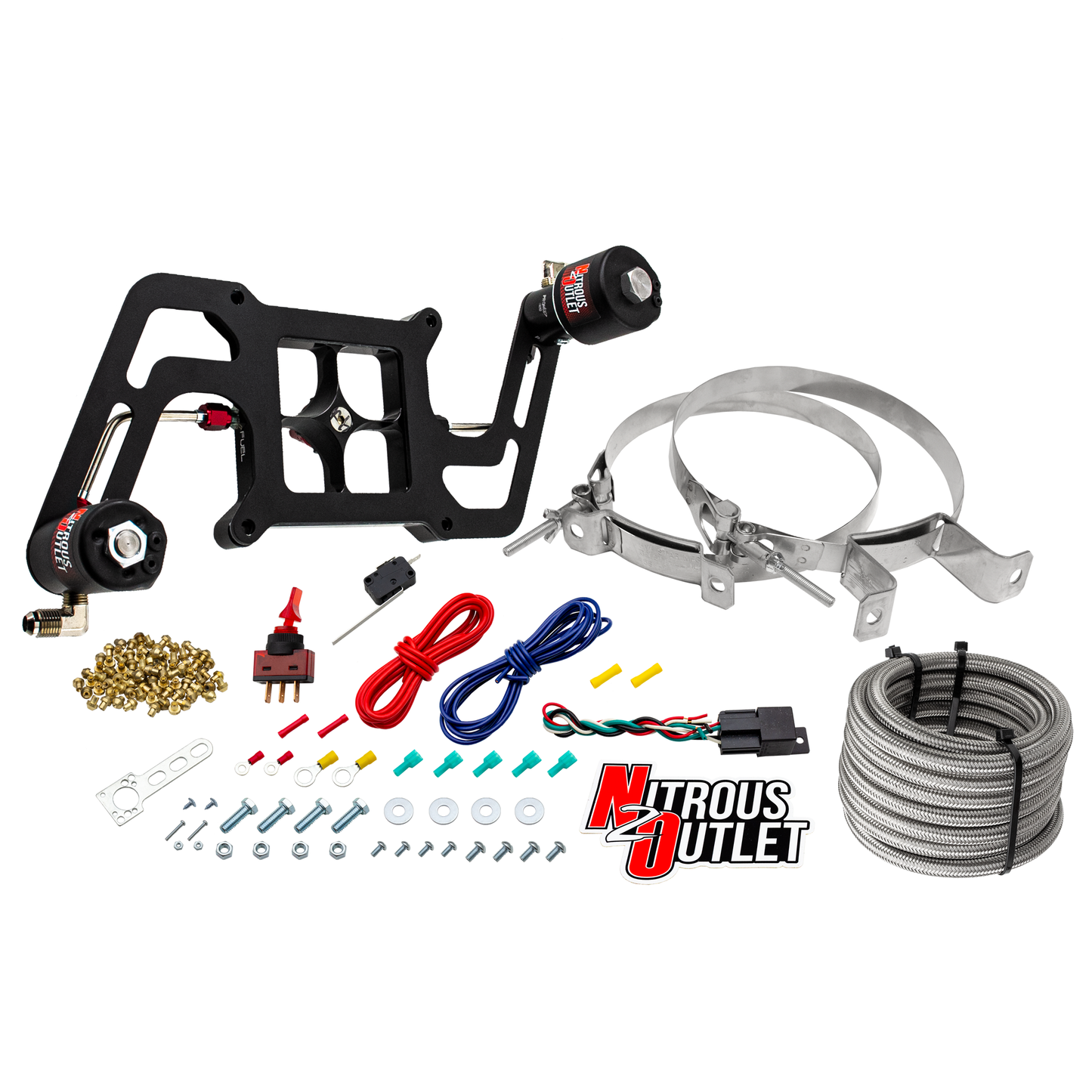 Nitrous Outlet 4150 Stinger 2 Race System - Hard-line/.178 Trashcan Nitrous Solenoid/.310 Fuel Solenoid/Boomerang Solenoid Bracket - (Gas/E85)(5-55 psi)(50-600 HP)(No Bottle)