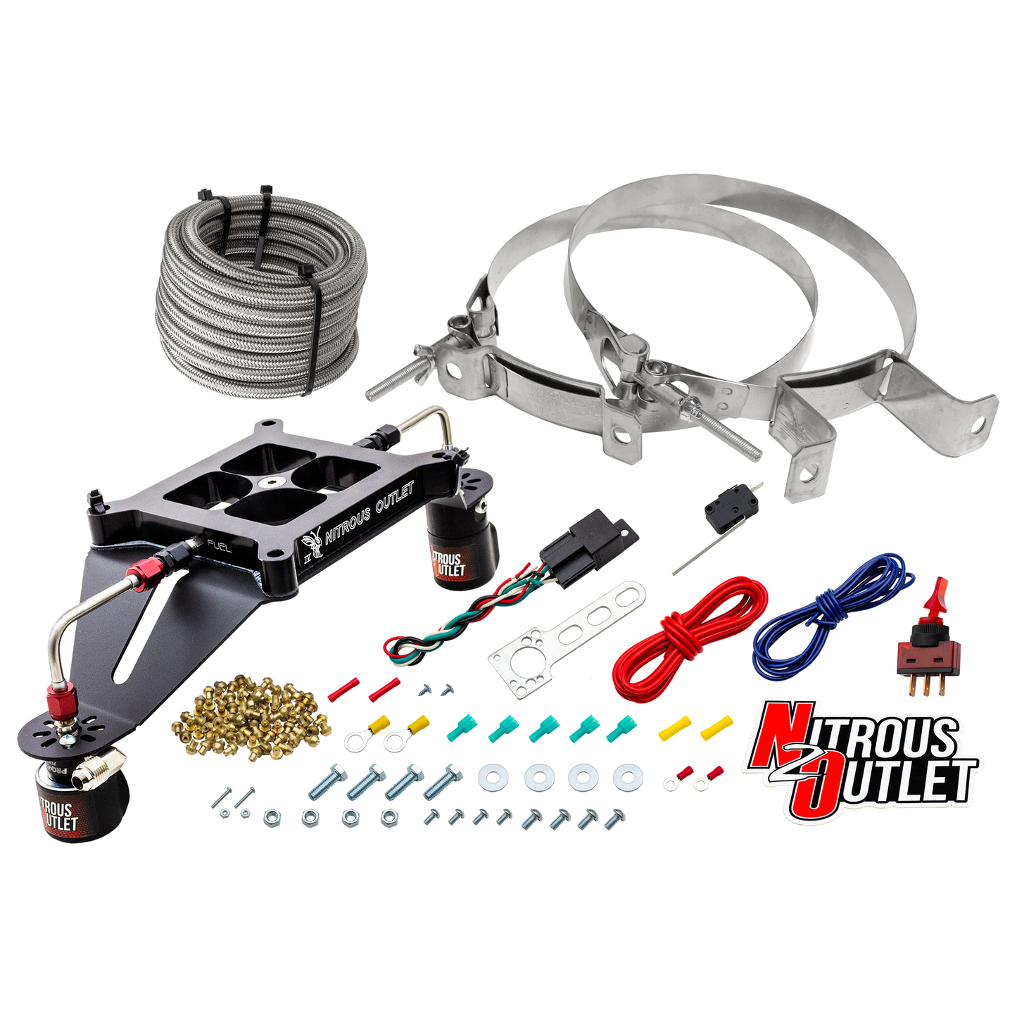 Nitrous Outlet 4150 Stinger 4 System - Hard-line/.122 Nitrous Solenoid/.177 Fuel Solenoid/Deep Break Solenoid Bracket/Solenoids Mount Upside Down - (Gas/E85)(5-55 psi)(50-500 HP)(No Bottle)