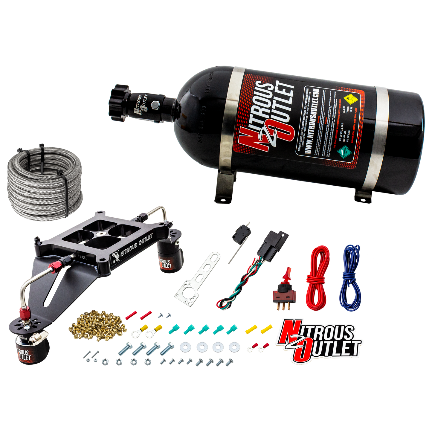 Nitrous Outlet 4150 Stinger 4 System - Hard-line/.122 Nitrous Solenoid/.177 Fuel Solenoid/Deep Break Solenoid Bracket/Solenoids Mount Upside Down - (Gas/E85)(5-55 psi)(50-500 HP)(10lb Bottle)