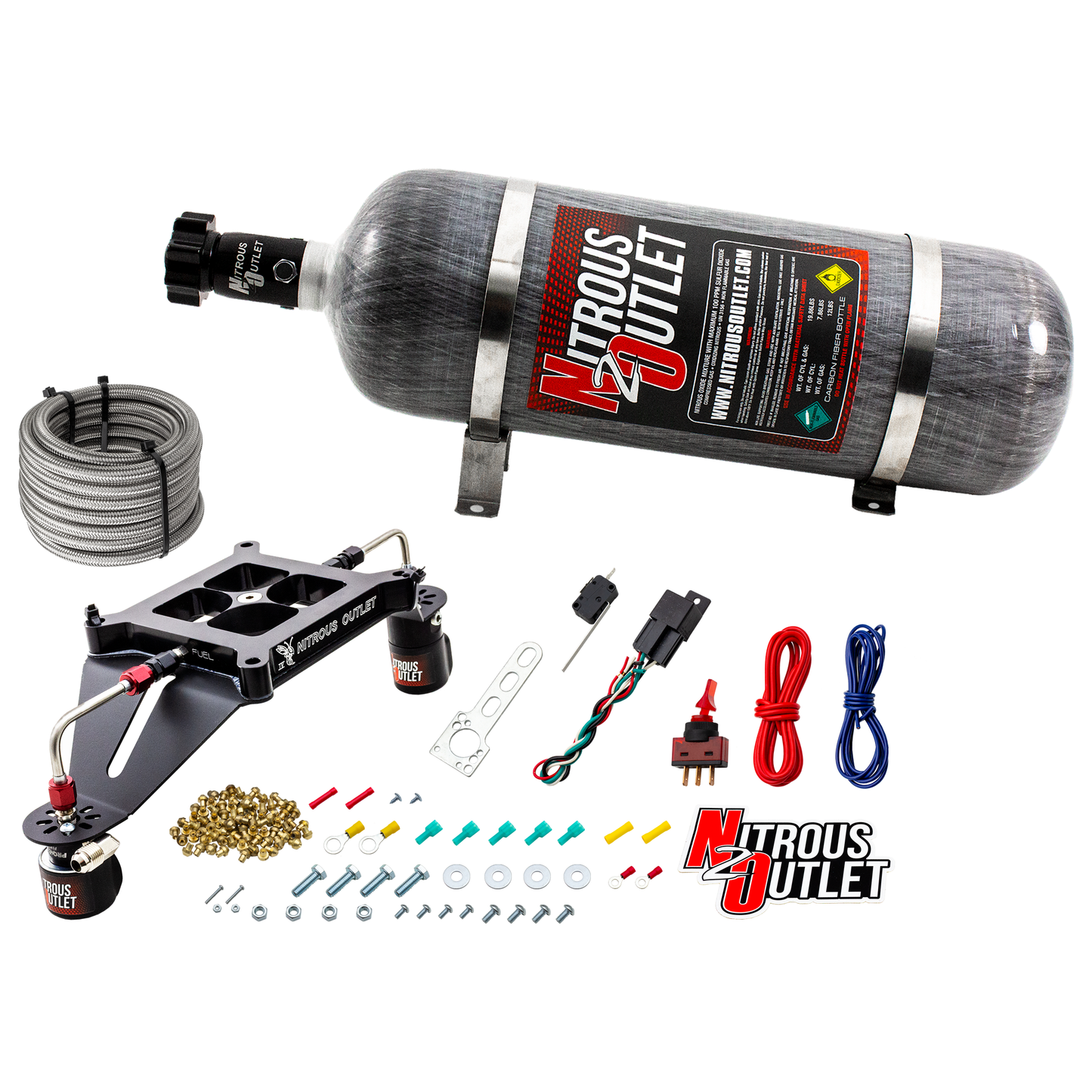 Nitrous Outlet 4150 Stinger 4 System - Hard-line/.122 Nitrous Solenoid/.177 Fuel Solenoid/Deep Break Solenoid Bracket/Solenoids Mount Upside Down - (Gas/E85)(5-55 psi)(50-500 HP)(12lb Bottle)