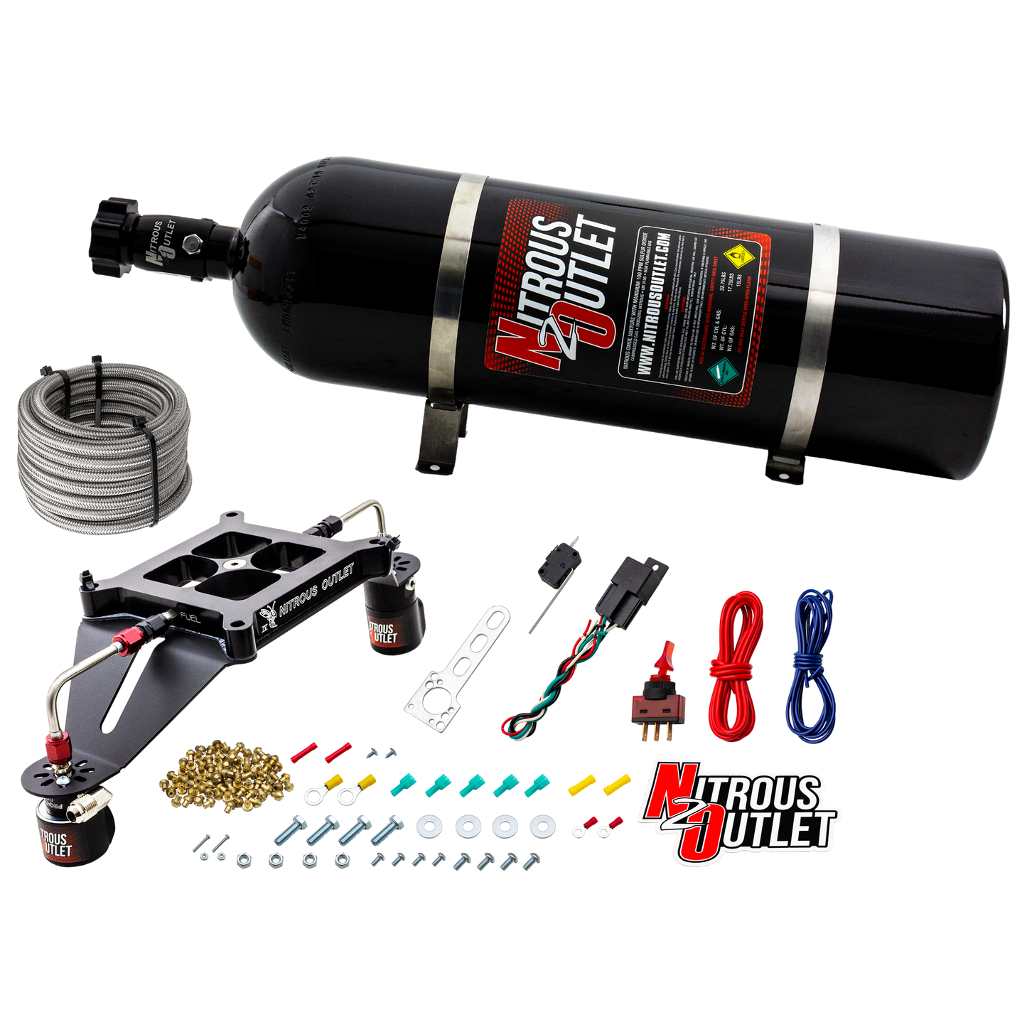Nitrous Outlet 4150 Stinger 4 System - Hard-line/.122 Nitrous Solenoid/.177 Fuel Solenoid/Deep Break Solenoid Bracket/Solenoids Mount Upside Down - (Gas/E85)(5-55 psi)(50-500 HP)(15lb Bottle)