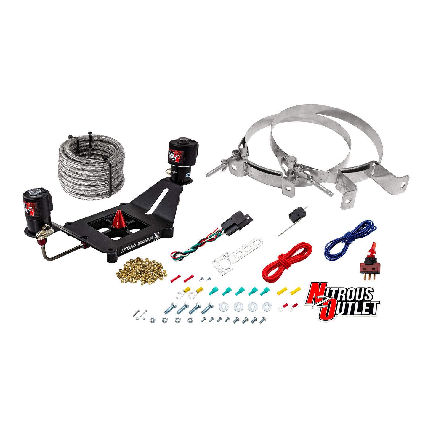 Nitrous Outlet 4150 Stinger 2 Race System - Hard-line/.178 Trashcan Nitrous Solenoid/.310 Fuel Solenoid/Deep Break Solenoid Bracket/Solenoids Mount Upside Down - (Gas/E85)(5-55 psi)(50-600 HP)(No Bottle)