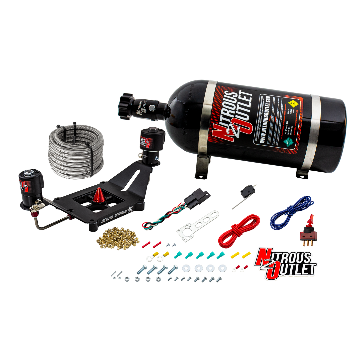 Nitrous Outlet 4150 Stinger 2 Race System - Hard-line/.178 Trashcan Nitrous Solenoid/.310 Fuel Solenoid/Deep Break Solenoid Bracket/Solenoids Mount Upside Down - (Gas/E85)(5-55 psi)(50-600 HP)(10lb Bottle)