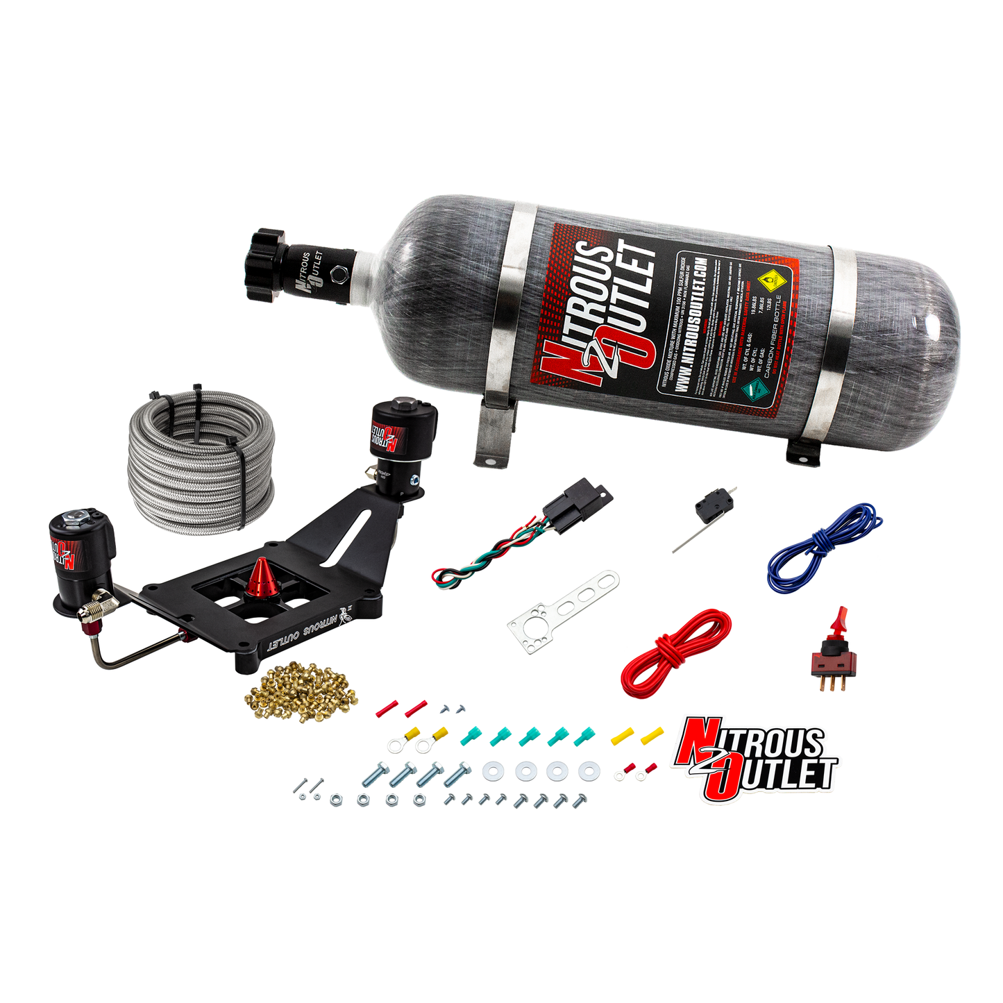 Nitrous Outlet 4150 Stinger 2 Race System - Hard-line/.178 Trashcan Nitrous Solenoid/.310 Fuel Solenoid/Deep Break Solenoid Bracket/Solenoids Mount Upside Down - (Gas/E85)(5-55 psi)(50-600 HP)(12lb Bottle)