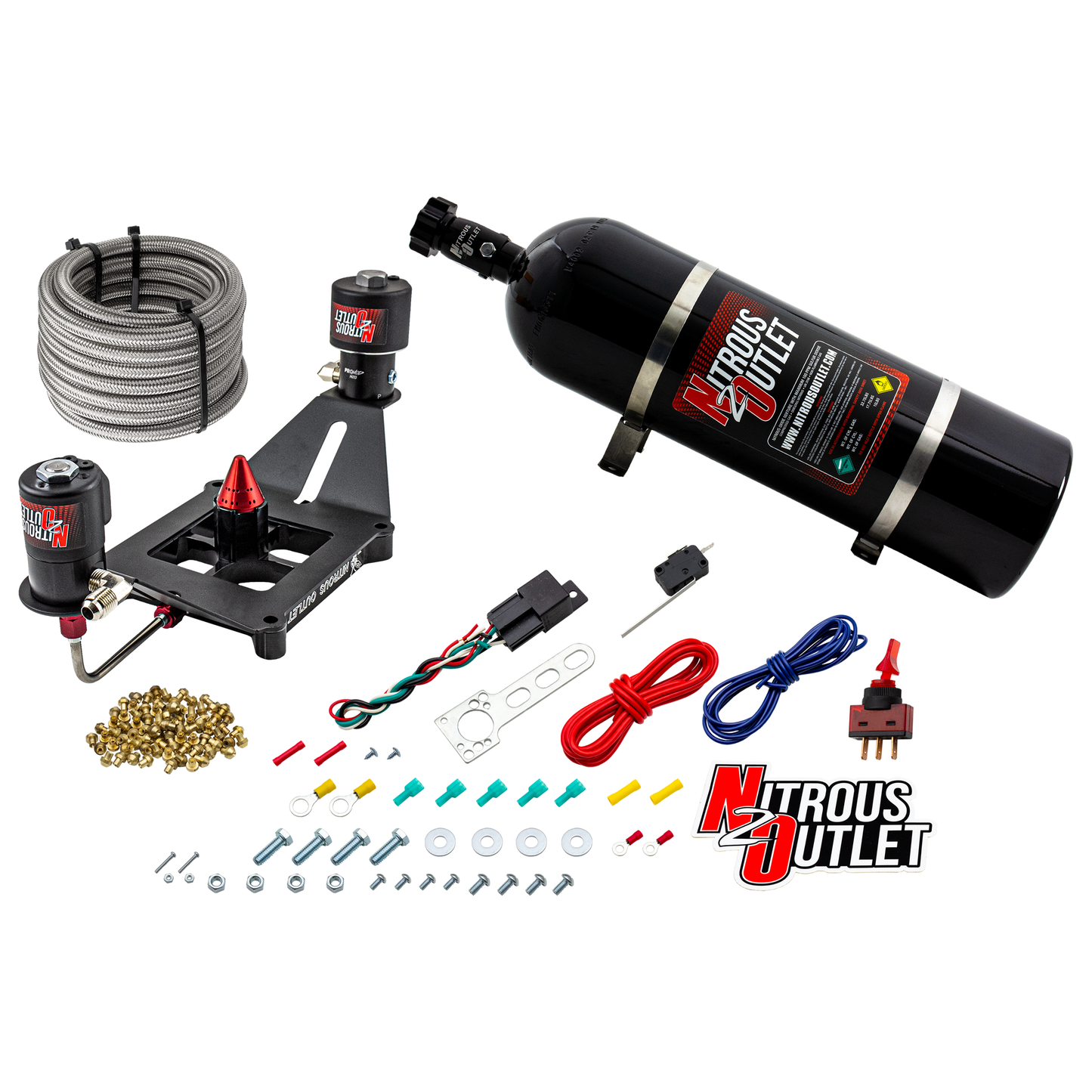 Nitrous Outlet 4150 Stinger 3 Race System - Hard-line/.178 Trashcan Nitrous Solenoid/.310 Fuel Solenoid/Deep Break Solenoid Bracket/Solenoids Mount Upside Down - (Gas/E85)(5-55 psi)(50-600 HP)(15lb Bottle)