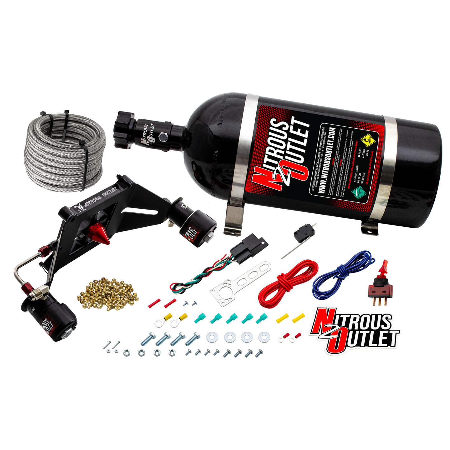 Nitrous Outlet 4150 Stinger 4 Race System - Hard-line/.178 Trashcan Nitrous Solenoid/.310 Fuel Solenoid/Deep Break Solenoid Bracket/Solenoids Mount Upside Down - (Gas/E85)(5-55 psi)(50-600 HP)(10lb Bottle)