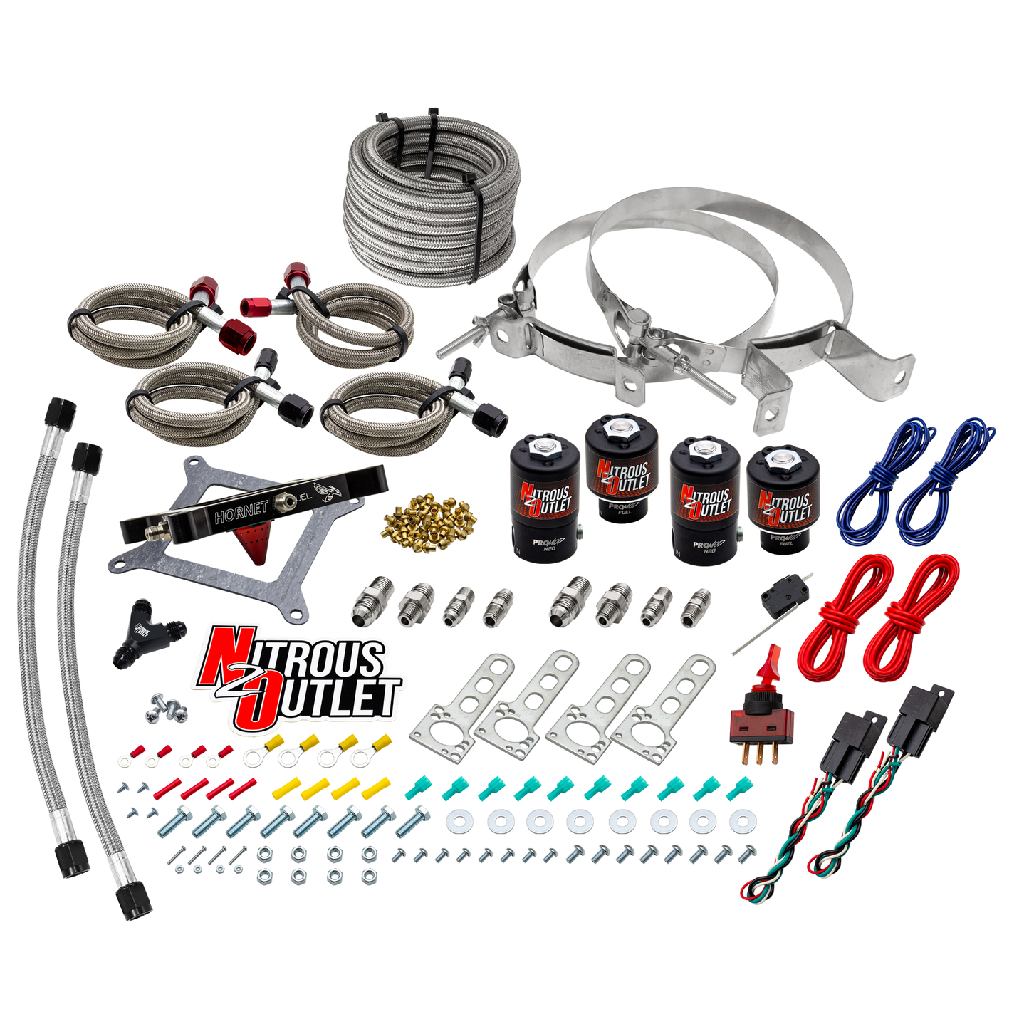 Nitrous Outlet 4150 Hornet 2 Dual Stage System - Two .122 Nitrous Solenoids/Two .177 Fuel Solenoids/Universal Solenoid Brackets - (Gas/E85)(5-55 psi)(50-500 HP Per Stage)(No Bottle)