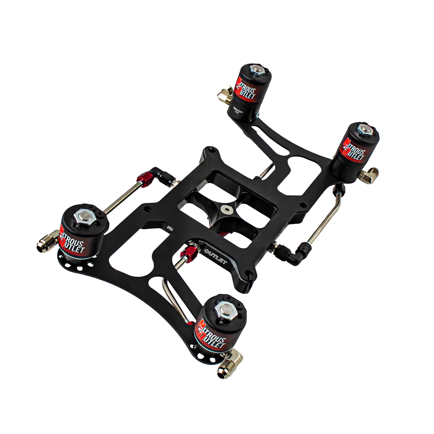 Nitrous Outlet 4150 Hornet 2 Race Dual Stage Solenoid Forward Conversion Kit - Hard-line/Two .178 Trashcan Nitrous Solenoids/Two .310 Fuel Solenoids/Four Solenoid Boomerang Bracket - (Gas/E85)(5-55 psi)(50-600 HP Per Stage)