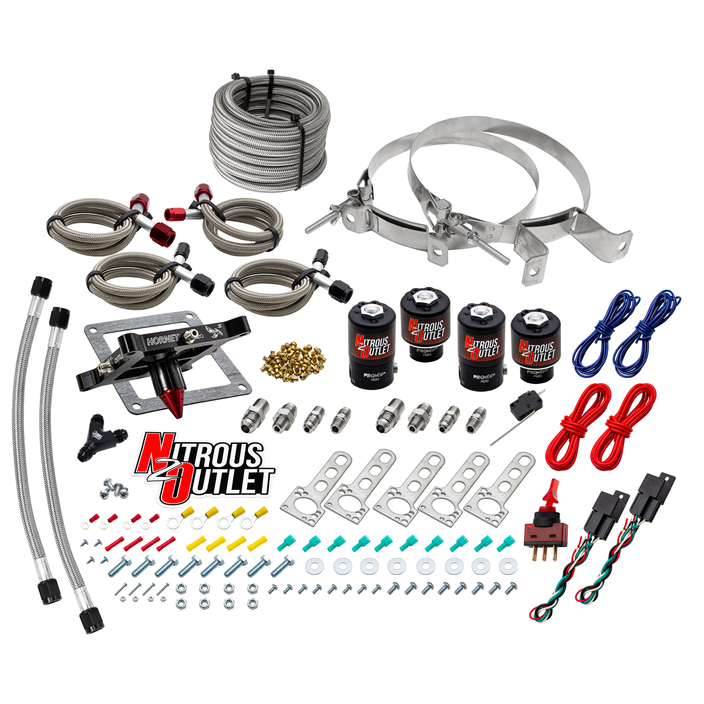 Nitrous Outlet 4500 Hornet 3 Dual Stage System - Two .122 Nitrous Solenoids/Two .177 Fuel Solenoids/Universal Solenoid Brackets - (Gas/E85)(5-55 psi)(50-500 HP Per Stage)(No Bottle)