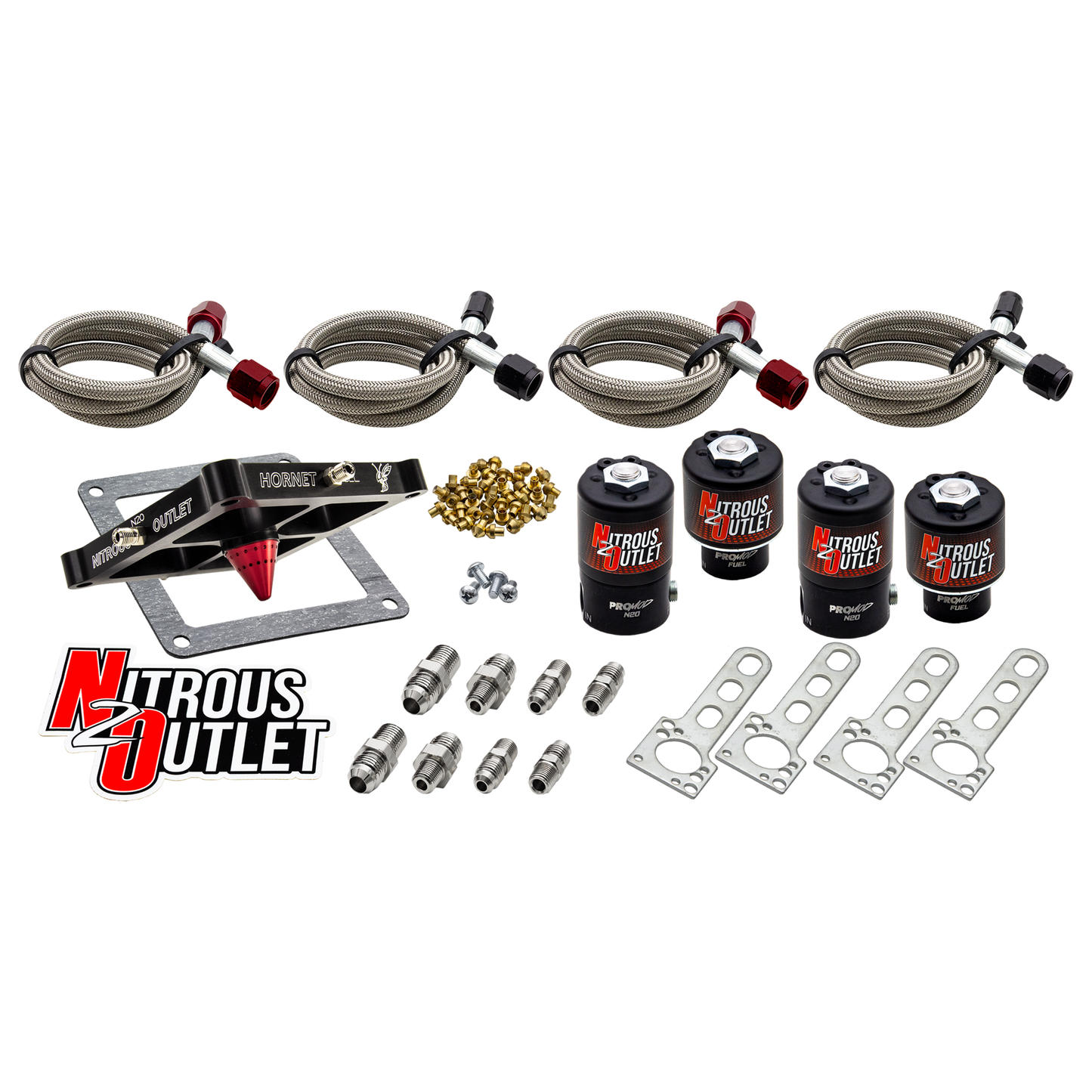 Nitrous Outlet 4500 Hornet 2 Dual Stage Solenoid Forward Conversion Kit - Two .122 Nitrous Solenoids/Two .177 Fuel Solenoids/Universal Solenoid Brackets - (Gas/E85)(5-55 psi)(50-500 HP Per Stage)