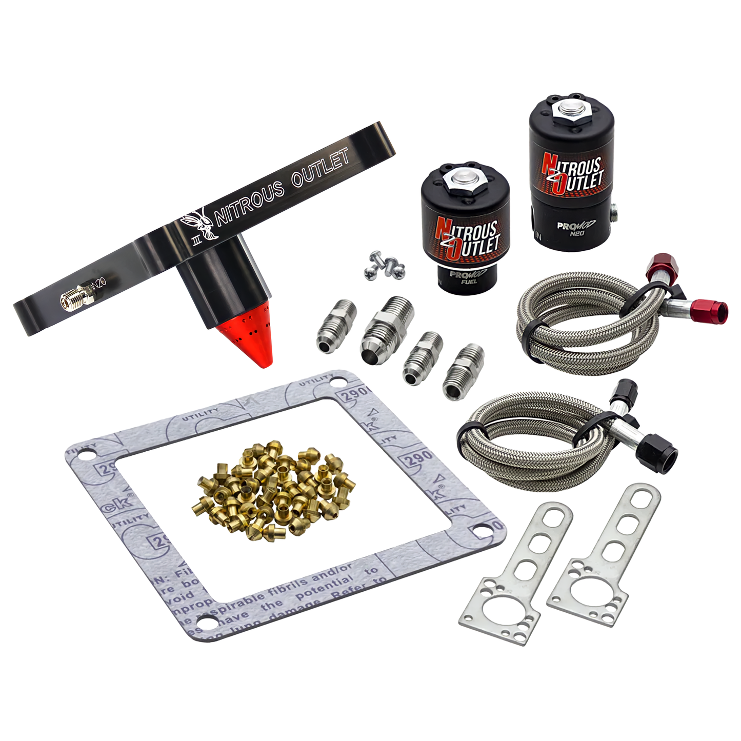 Nitrous Outlet 4500 Stinger 3 Solenoid Forward Conversion Kit - Braided Hoses/.122 Nitrous Solenoid/.177 Fuel Solenoid/Universal Solenoid Brackets - (Gas/E85)(5-55 psi)(50-500 HP)