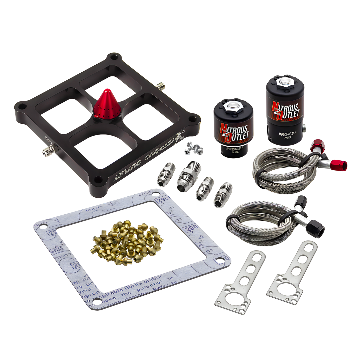 Nitrous Outlet 4500 Stinger 2 Solenoid Forward Conversion Kit - Braided Hoses/.122 Nitrous Solenoid/.177 Fuel Solenoid/Universal Solenoid Brackets - (Gas/E85)(5-55 psi)(50-500 HP)