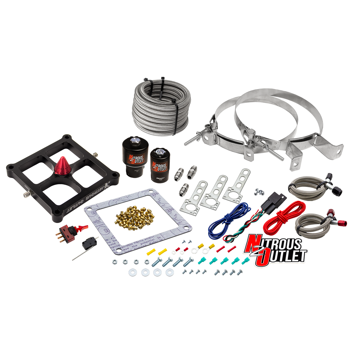 Nitrous Outlet 4500 Stinger 2 Race System - Braided Hoses/.178 Trashcan Nitrous Solenoid/.310 Fuel Solenoid/Universal Solenoid Brackets - (Gas/E85)(5-55 psi)(50-600 HP)(No Bottle)