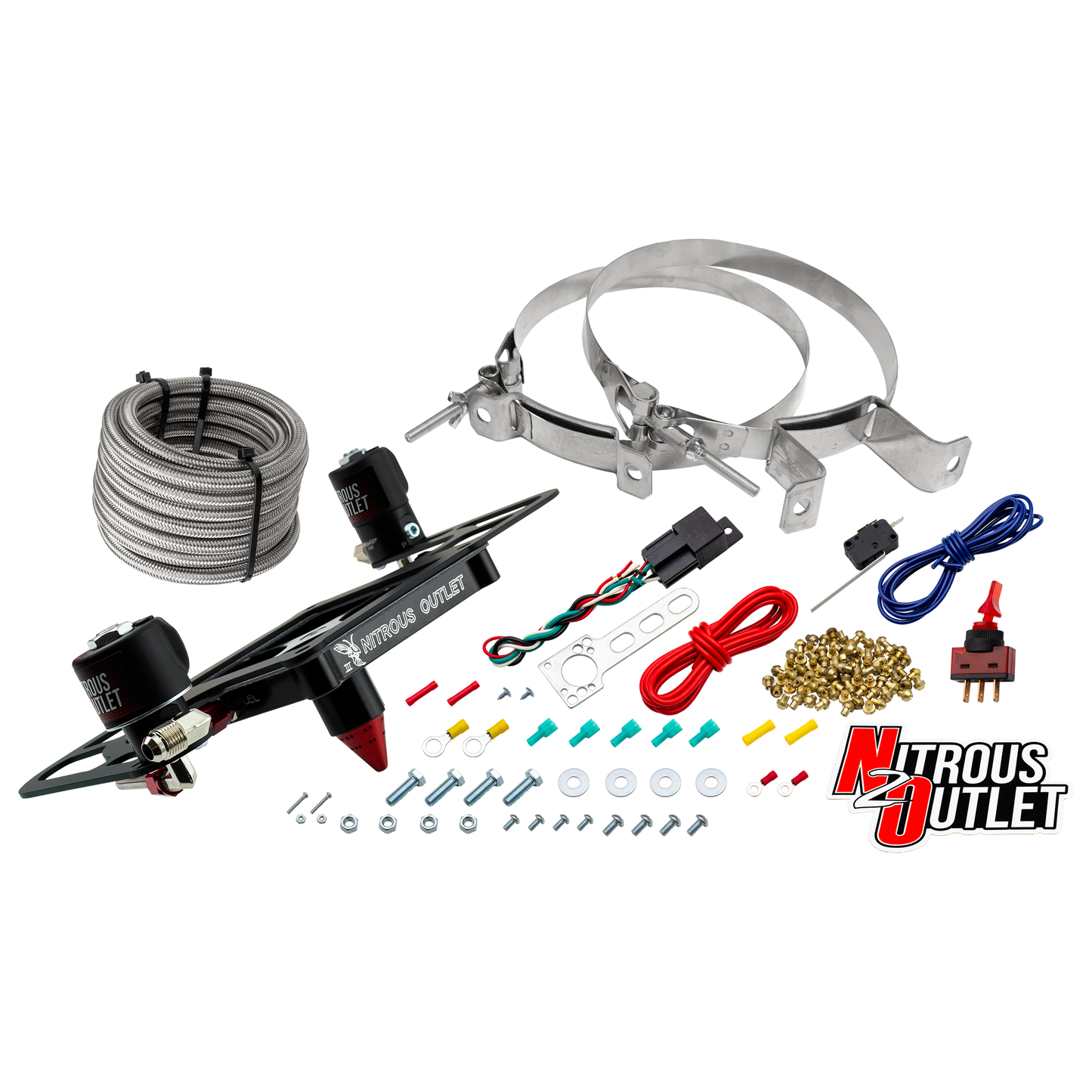 Nitrous Outlet 4500 Stinger 3 System - Hard-line/.122 Nitrous Solenoid/.177 Fuel Solenoid/Boomerang Solenoid Bracket - (Gas/E85)(5-55 psi)(50-500 HP)(No Bottle)