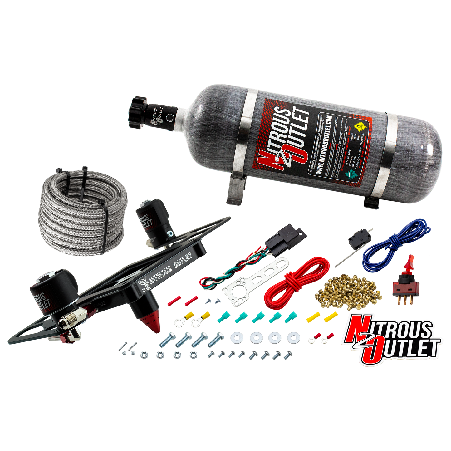 Nitrous Outlet 4500 Stinger 3 System - Hard-line/.122 Nitrous Solenoid/.177 Fuel Solenoid/Boomerang Solenoid Bracket - (Gas/E85)(5-55 psi)(50-500 HP)(12lb Bottle)