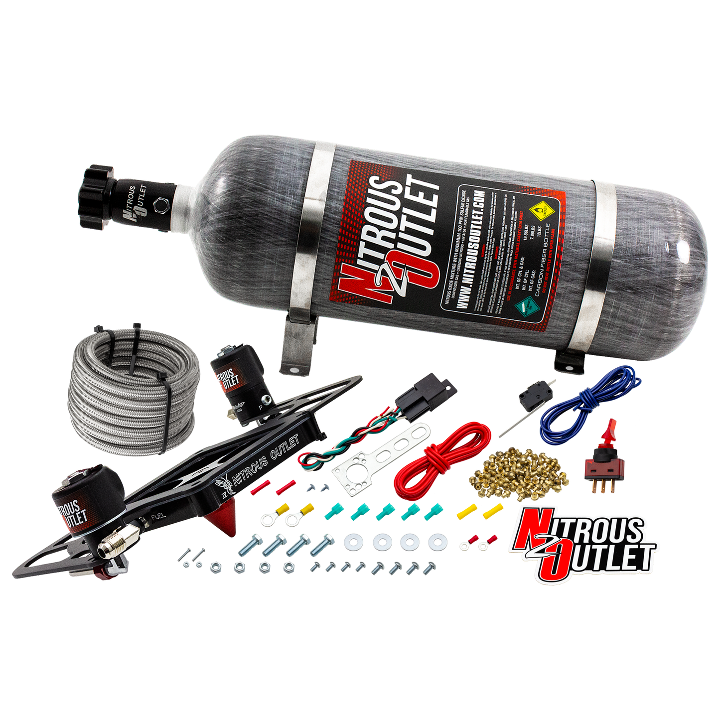 Nitrous Outlet 4500 Stinger 4 System - Hard-line/.122 Nitrous Solenoid/.177 Fuel Solenoid/Boomerang Solenoid Bracket - (Gas/E85)(5-55 psi)(50-500 HP)(12lb Bottle)
