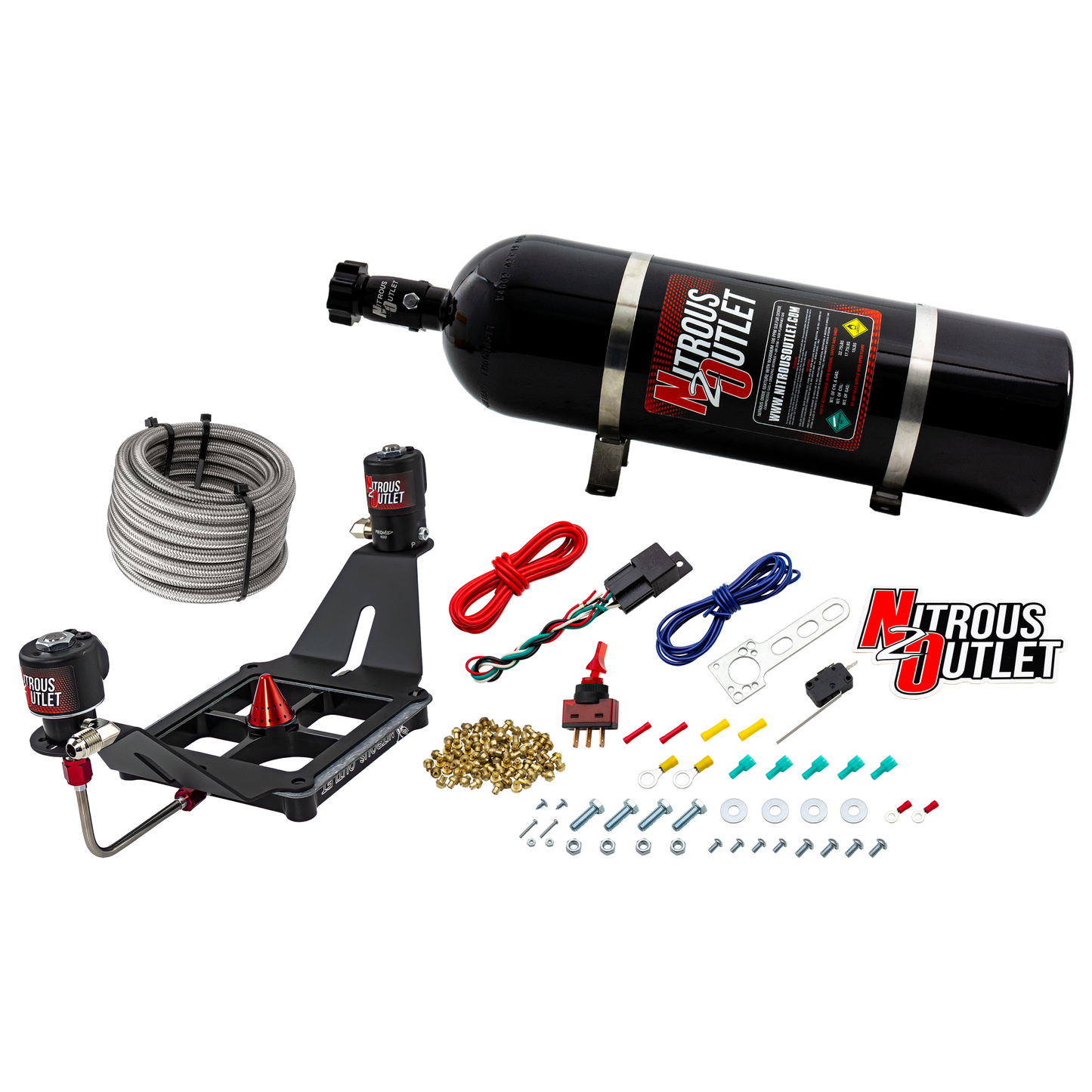 Nitrous Outlet 4500 Stinger 2 System - Hard-line/.122 Nitrous Solenoid/.177 Fuel Solenoid/Deep Break Solenoid Bracket/Solenoids Mount Upside Down - (Gas/E85)(5-55 psi)(50-500 HP)(15lb Bottle)