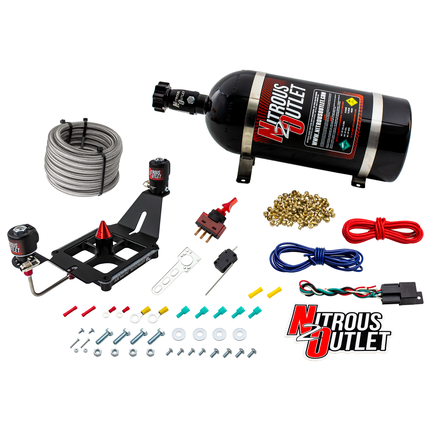 Nitrous Outlet 4500 Stinger 3 System - Hard-line/.122 Nitrous Solenoid/.177 Fuel Solenoid/Deep Break Solenoid Bracket/Solenoids Mount Upside Down - (Gas/E85)(5-55 psi)(50-500 HP)(10lb Bottle)