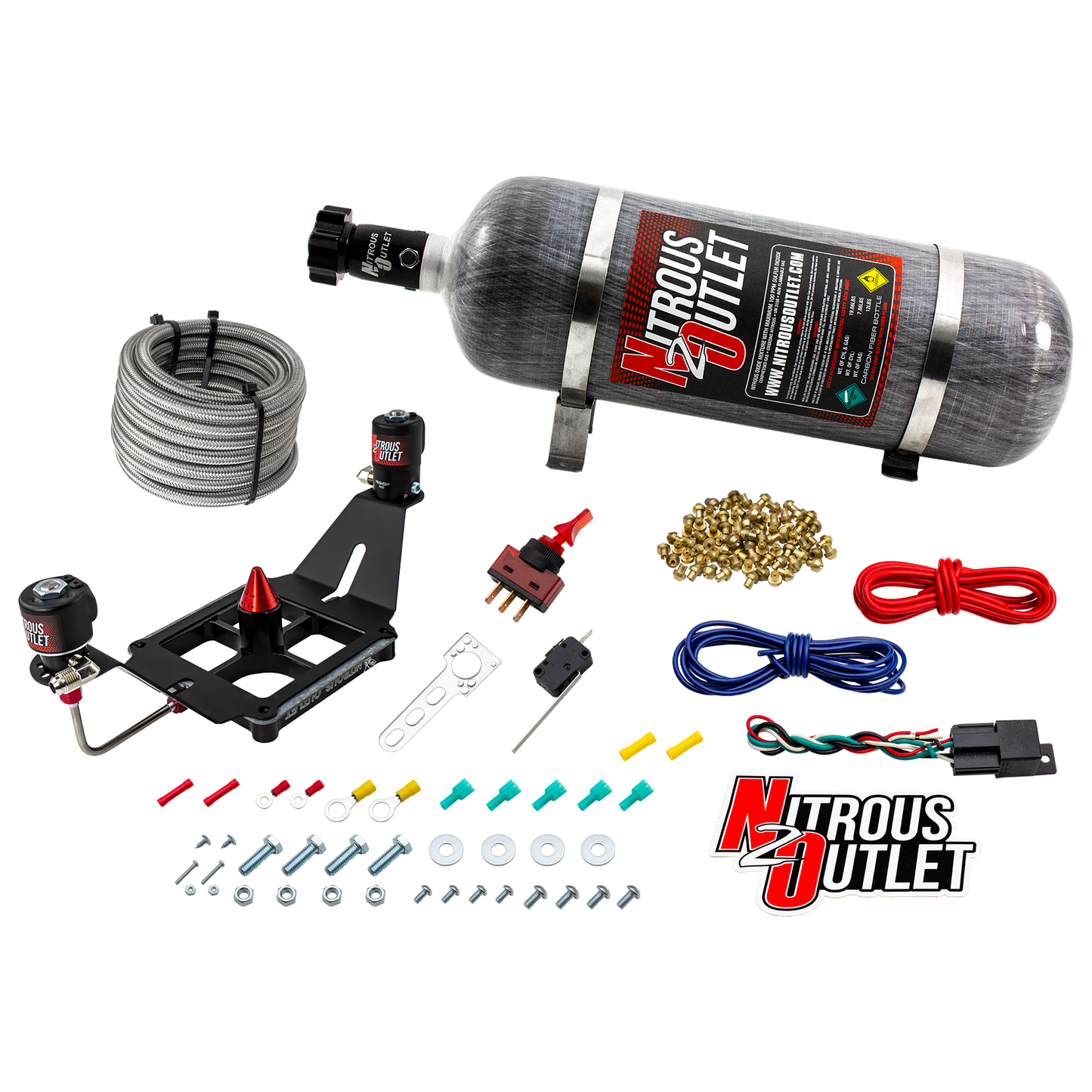 Nitrous Outlet 4500 Stinger 3 System - Hard-line/.122 Nitrous Solenoid/.177 Fuel Solenoid/Deep Break Solenoid Bracket/Solenoids Mount Upside Down - (Gas/E85)(5-55 psi)(50-500 HP)(12lb Bottle)