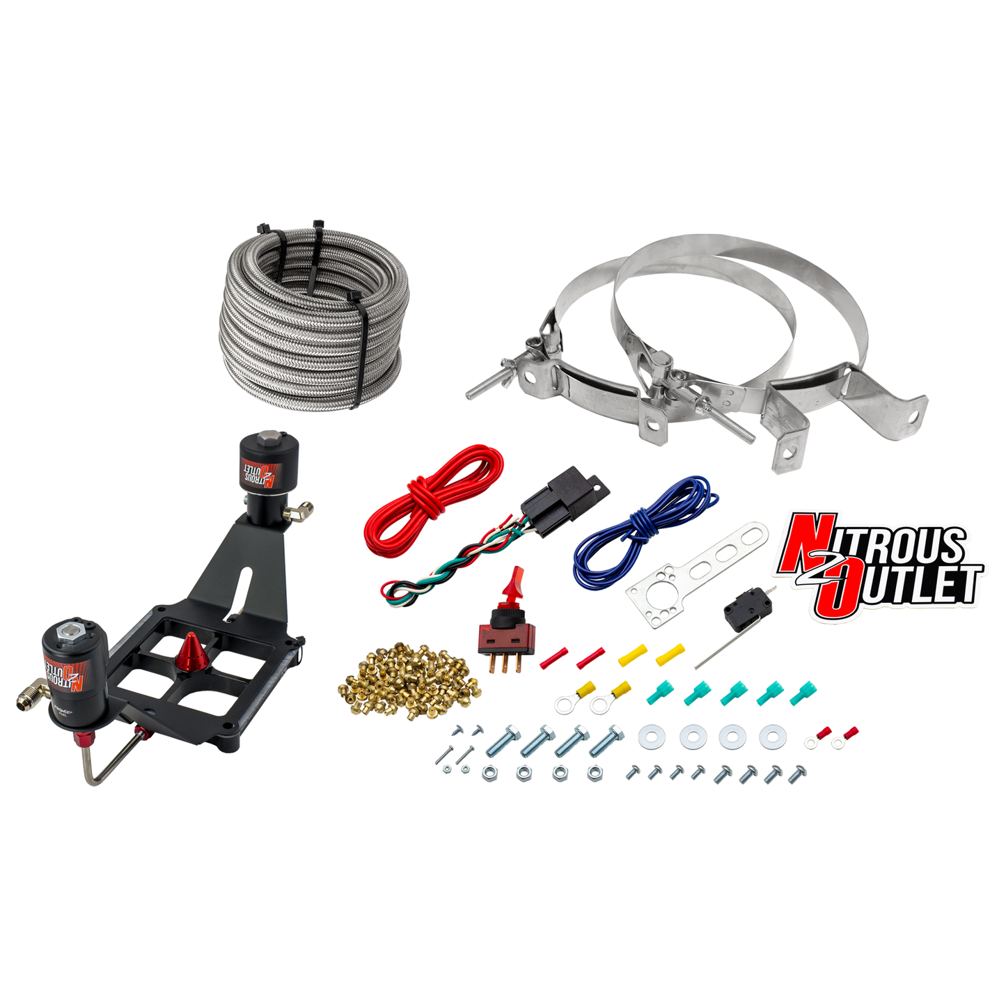 Nitrous Outlet 4500 Stinger 2 Race System - Hard-line/.178 Trashcan Nitrous Solenoid/.310 Fuel Solenoid/Deep Break Solenoid Bracket/Solenoids Mount Upside Down - (Gas/E85)(5-55 psi)(50-600 HP)(No Bottle)