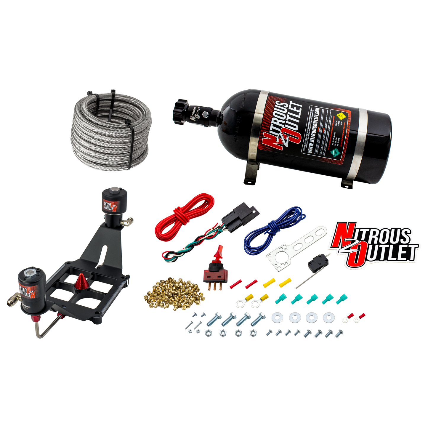 Nitrous Outlet 4500 Stinger 2 Race System - Hard-line/.178 Trashcan Nitrous Solenoid/.310 Fuel Solenoid/Deep Break Solenoid Bracket/Solenoids Mount Upside Down - (Gas/E85)(5-55 psi)(50-600 HP)(10lb Bottle)