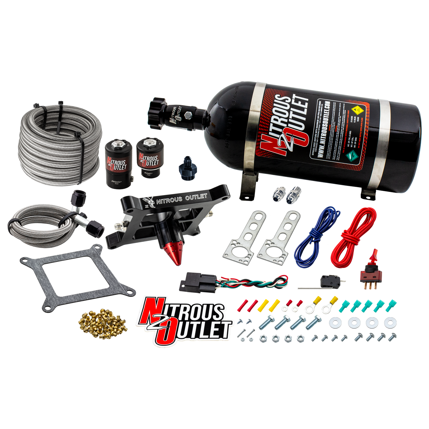 Nitrous Outlet 4150 Stinger 2 Dry System - Braided Hoses/.122 Nitrous Solenoid/Universal Solenoid Bracket - (50-500 HP)(10lb Bottle)
