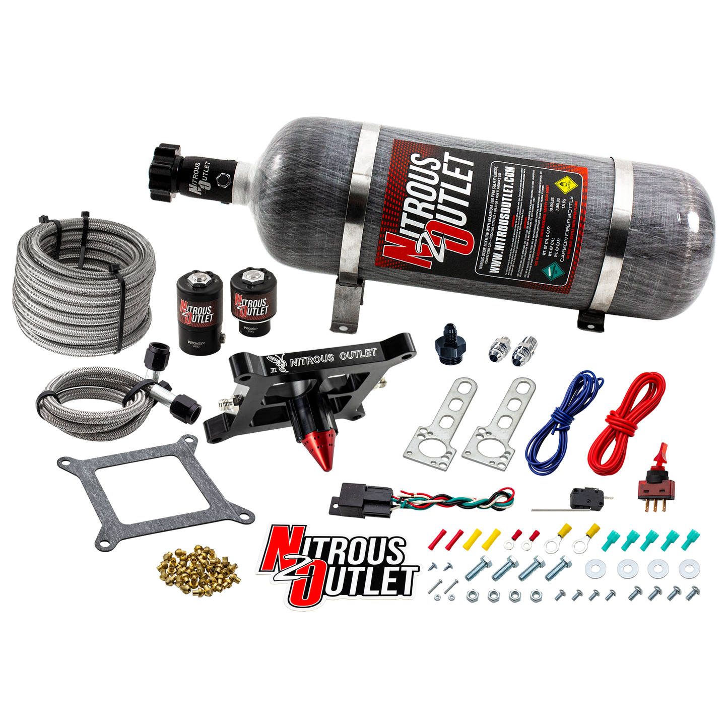 Nitrous Outlet 4150 Stinger 2 Dry System - Braided Hoses/.122 Nitrous Solenoid/Universal Solenoid Bracket - (50-500 HP)(12lb Bottle)