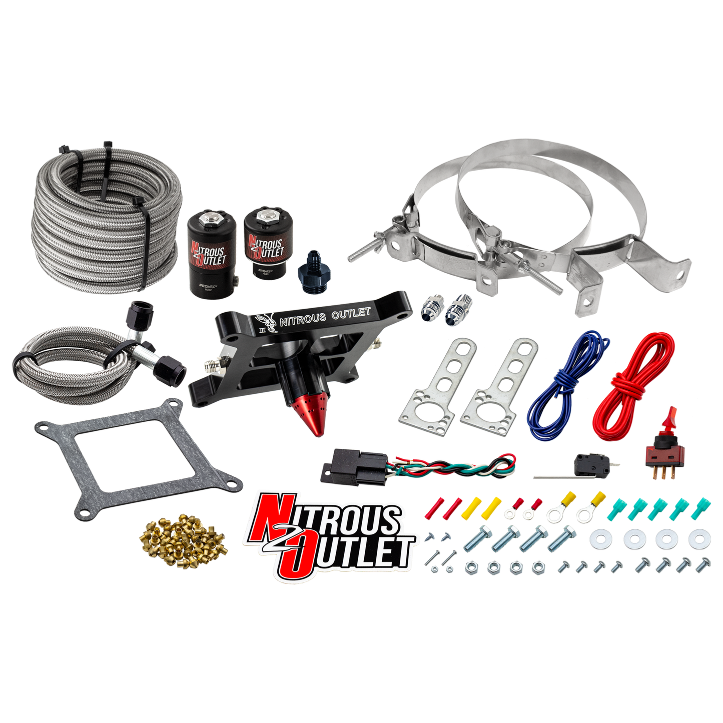 Nitrous Outlet 4150 Stinger 3 Dry System - Braided Hoses/.122 Nitrous Solenoid/Universal Solenoid Bracket - (50-500 HP)(No Bottle)