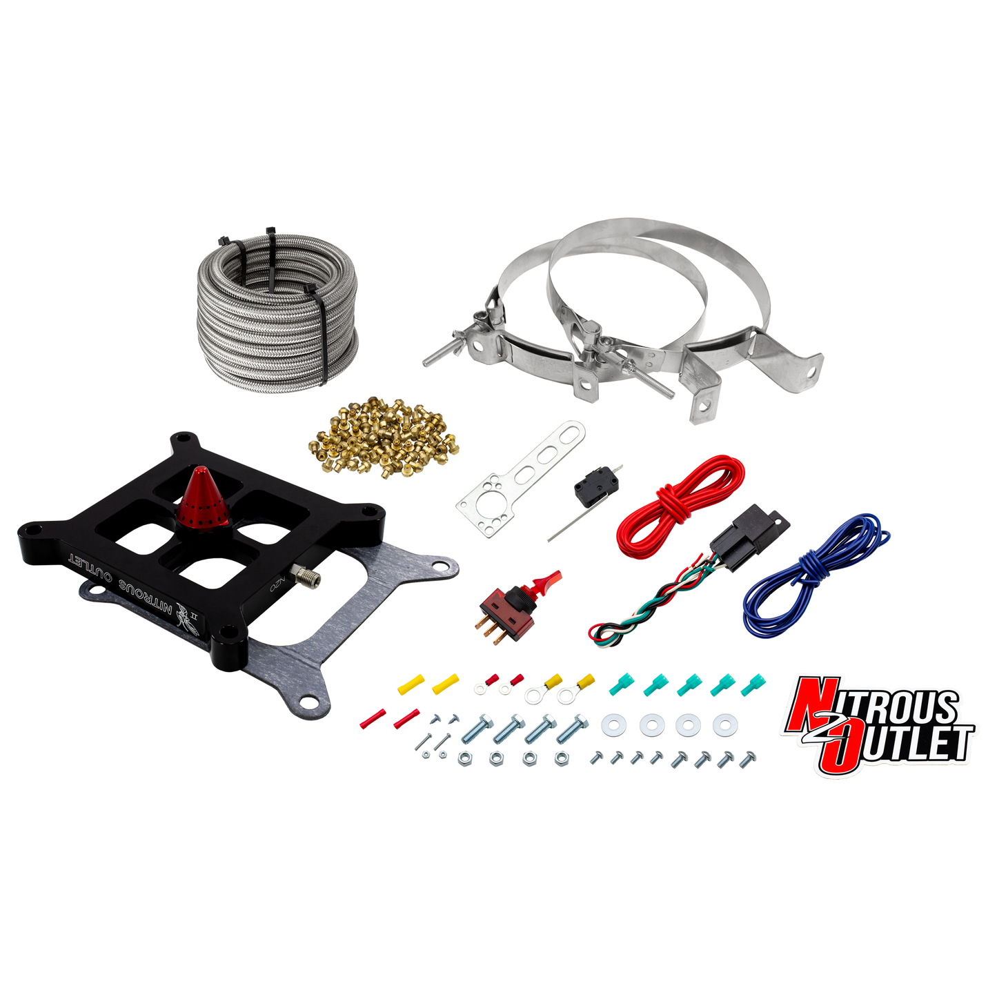 Nitrous Outlet 4150 Stinger 2 Dry Race System - Braided Hoses/.178 Trashcan Nitrous Solenoid/Universal Solenoid Bracket - (50-600 HP)(No Bottle)