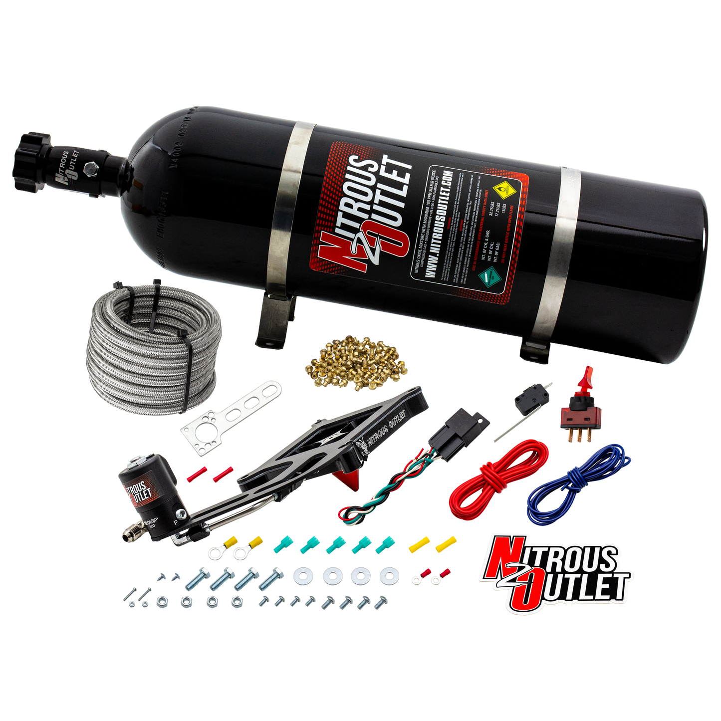 Nitrous Outlet 4150 Stinger 2 Dry System - Hard-line/.122 Nitrous Solenoid/Boomerang Solenoid Bracket - (50-500 HP)(15lb Bottle)