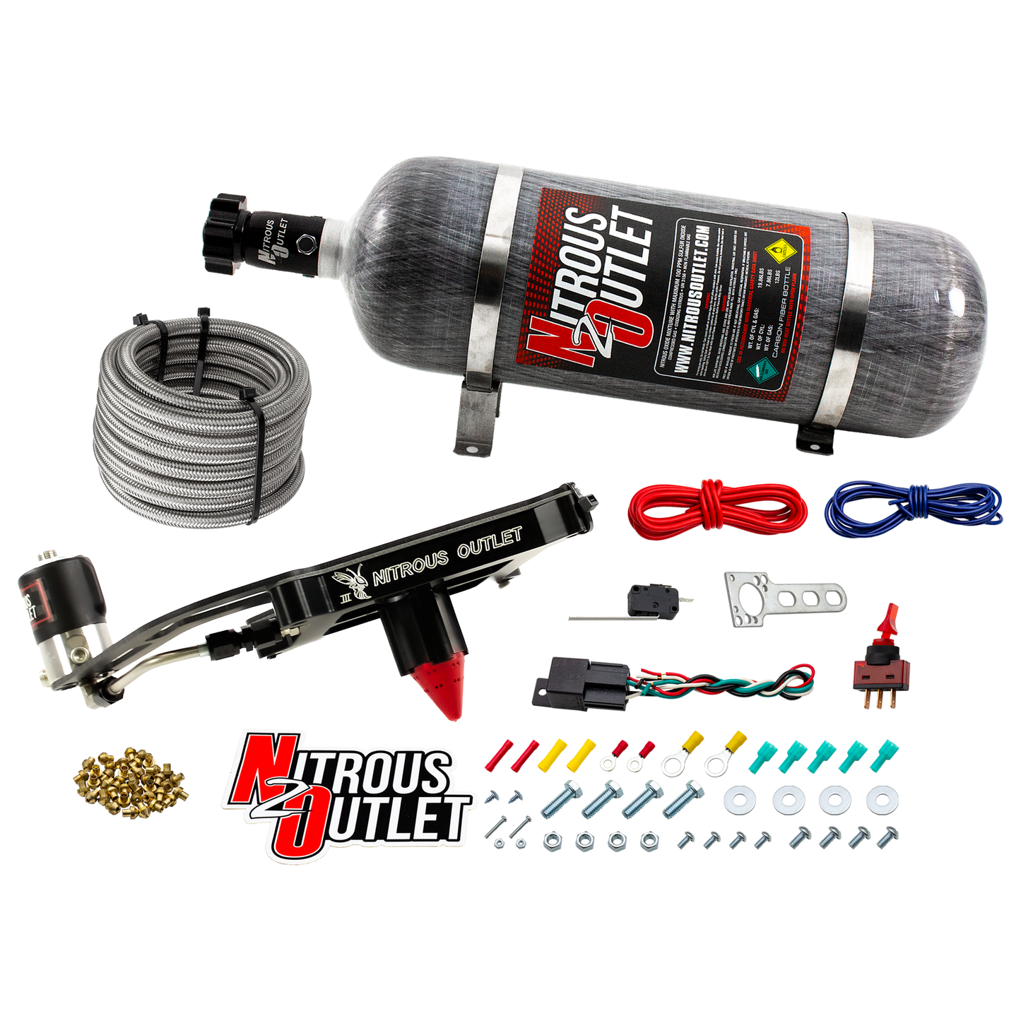 Nitrous Outlet 4150 Stinger 3 Dry System - Hard-line/.122 Nitrous Solenoid/Boomerang Solenoid Bracket - (50-500 HP)(12lb Bottle)