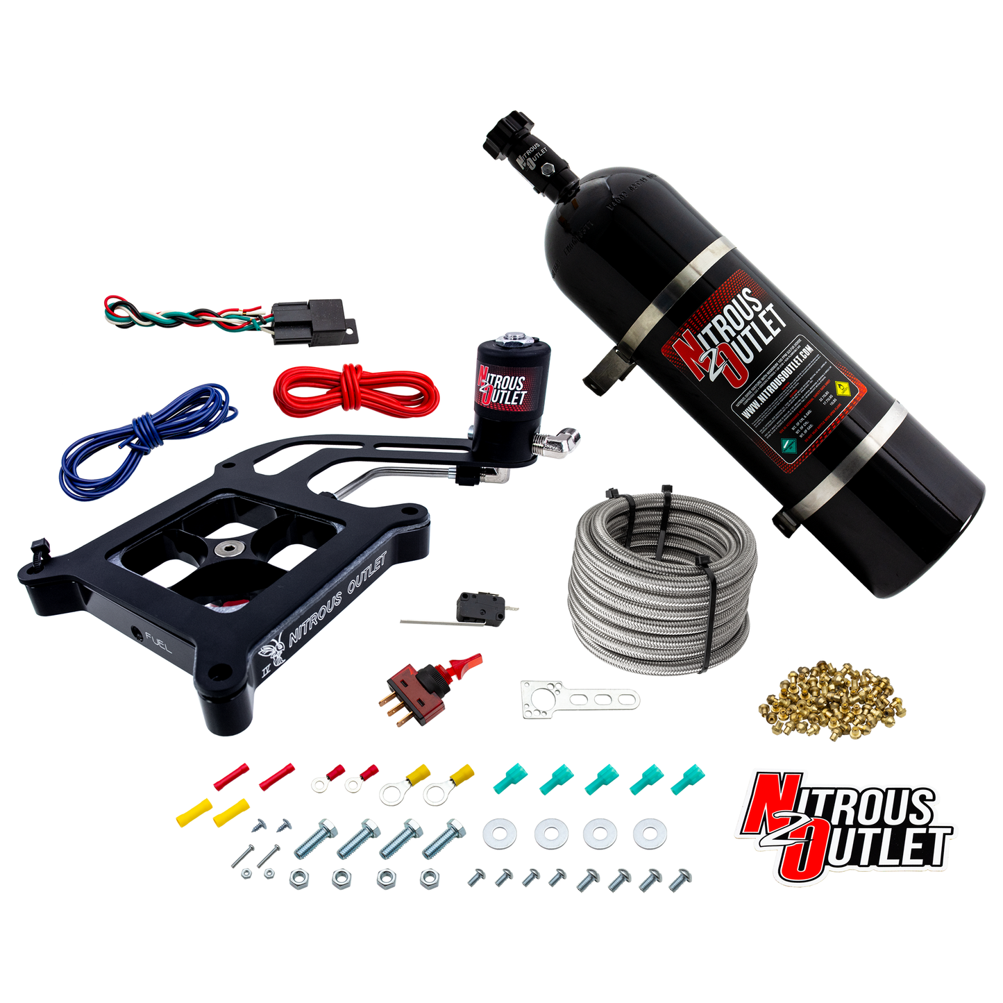 Nitrous Outlet 4150 Stinger 4 Dry System - Hard-line/.122 Nitrous Solenoid/Boomerang Solenoid Bracket - (50-500 HP)(15lb Bottle)