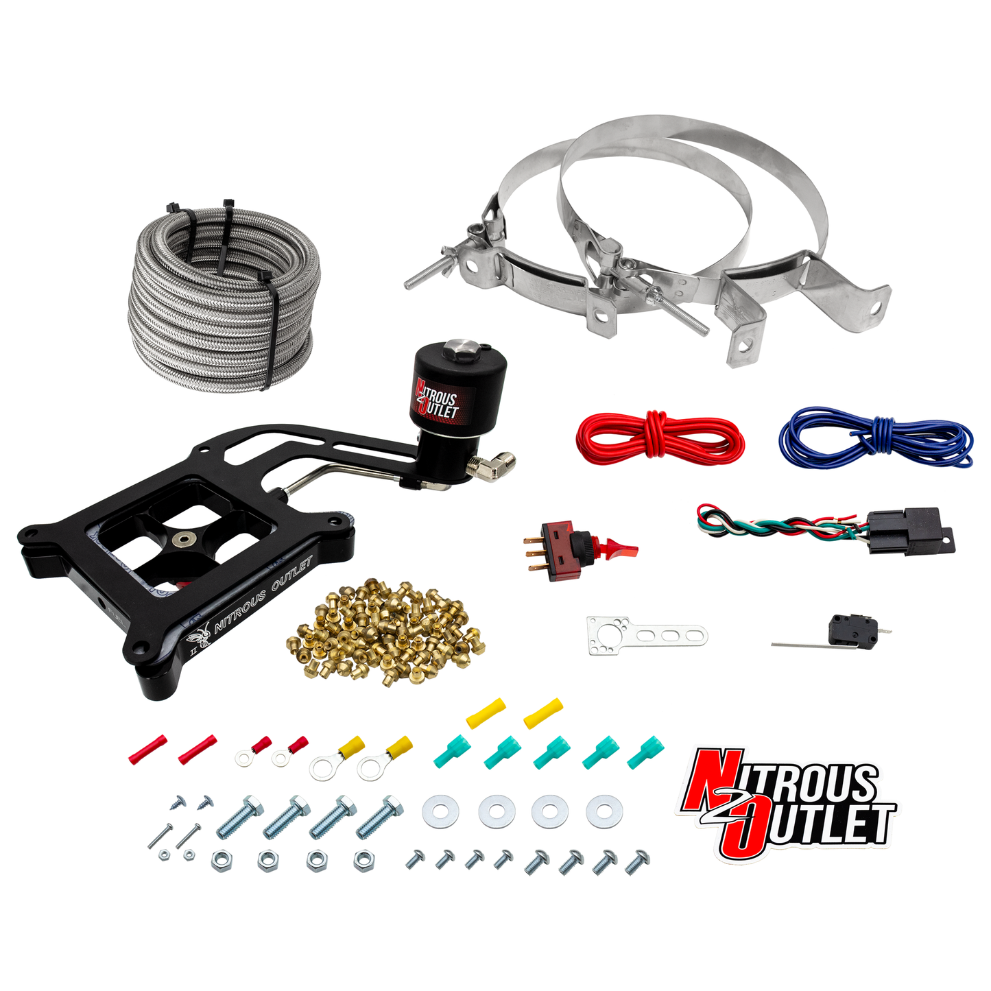 Nitrous Outlet 4150 Stinger 2 Dry Race System - Hard-line/.178 Trashcan Nitrous Solenoid/Boomerang Solenoid Bracket - (50-600 HP)(No Bottle)