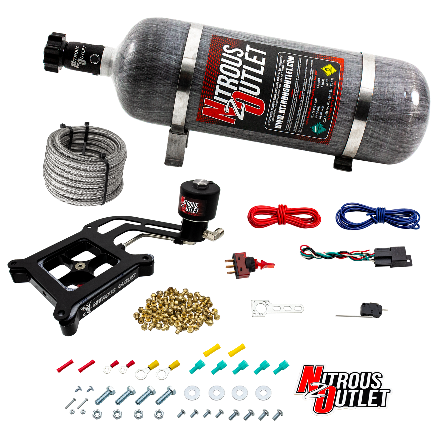 Nitrous Outlet 4150 Stinger 2 Dry Race System - Hard-line/.178 Trashcan Nitrous Solenoid/Boomerang Solenoid Bracket - (50-600 HP)(12lb Bottle)