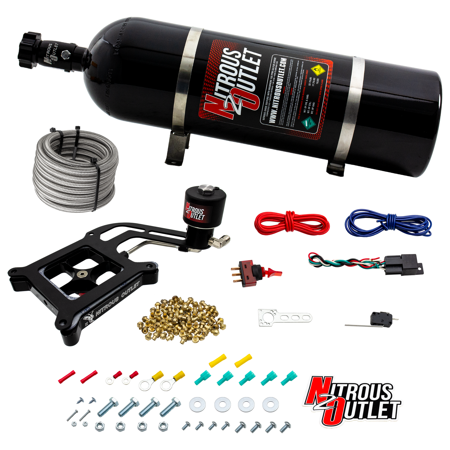 Nitrous Outlet 4150 Stinger 2 Dry Race System - Hard-line/.178 Trashcan Nitrous Solenoid/Boomerang Solenoid Bracket - (50-600 HP)(15lb Bottle)