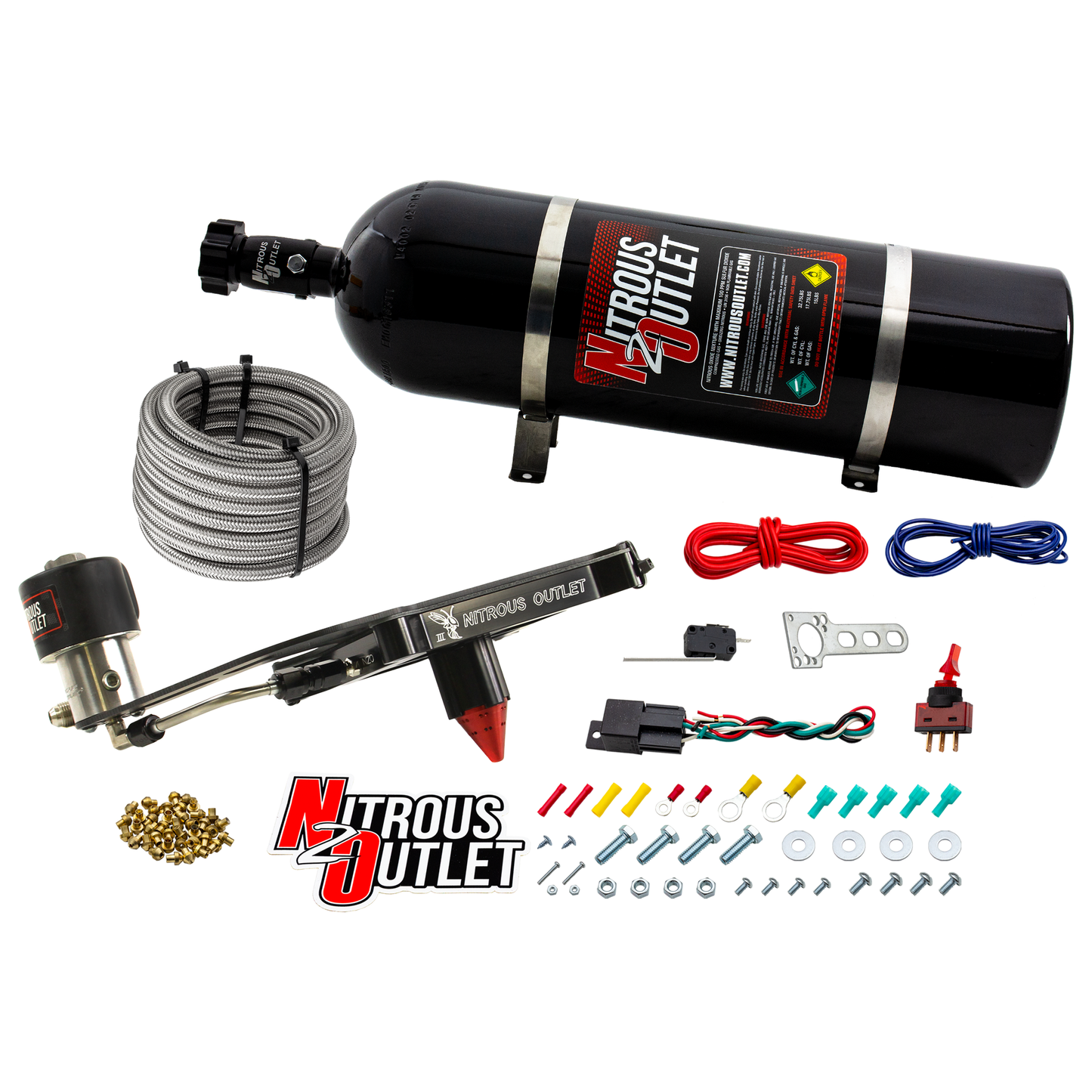 Nitrous Outlet 4150 Stinger 3 Dry Race System - Hard-line/.178 Trashcan Nitrous Solenoid/Boomerang Solenoid Bracket - (50-600 HP)(15lb Bottle)