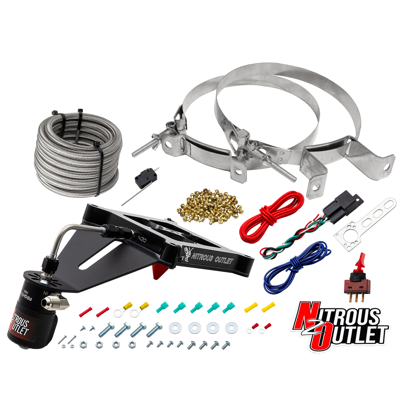 Nitrous Outlet 4150 Stinger 2 Dry System - Hard-line/.122 Nitrous Solenoid/Deep Break Solenoid Bracket/Solenoids Mount Upside Down - (50-500 HP)(No Bottle)