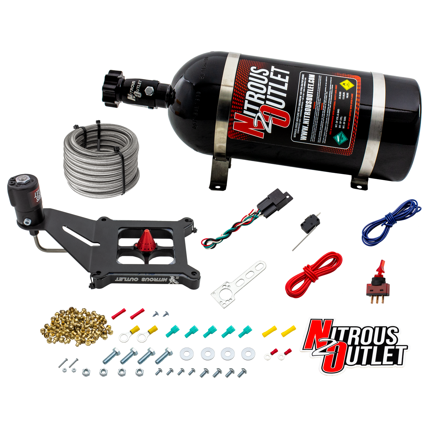 Nitrous Outlet 4150 Stinger 2 Dry System - Hard-line/.122 Nitrous Solenoid/Deep Break Solenoid Bracket/Solenoids Mount Upside Down - (50-500 HP)(10lb Bottle)