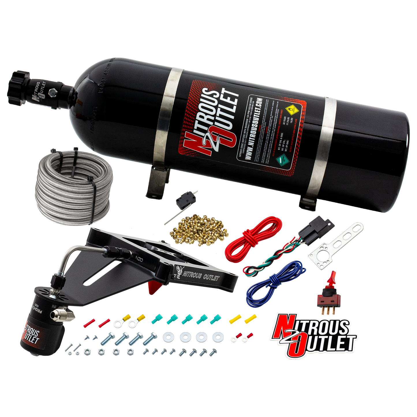 Nitrous Outlet 4150 Stinger 2 Dry System - Hard-line/.122 Nitrous Solenoid/Deep Break Solenoid Bracket/Solenoids Mount Upside Down - (50-500 HP)(15lb Bottle)