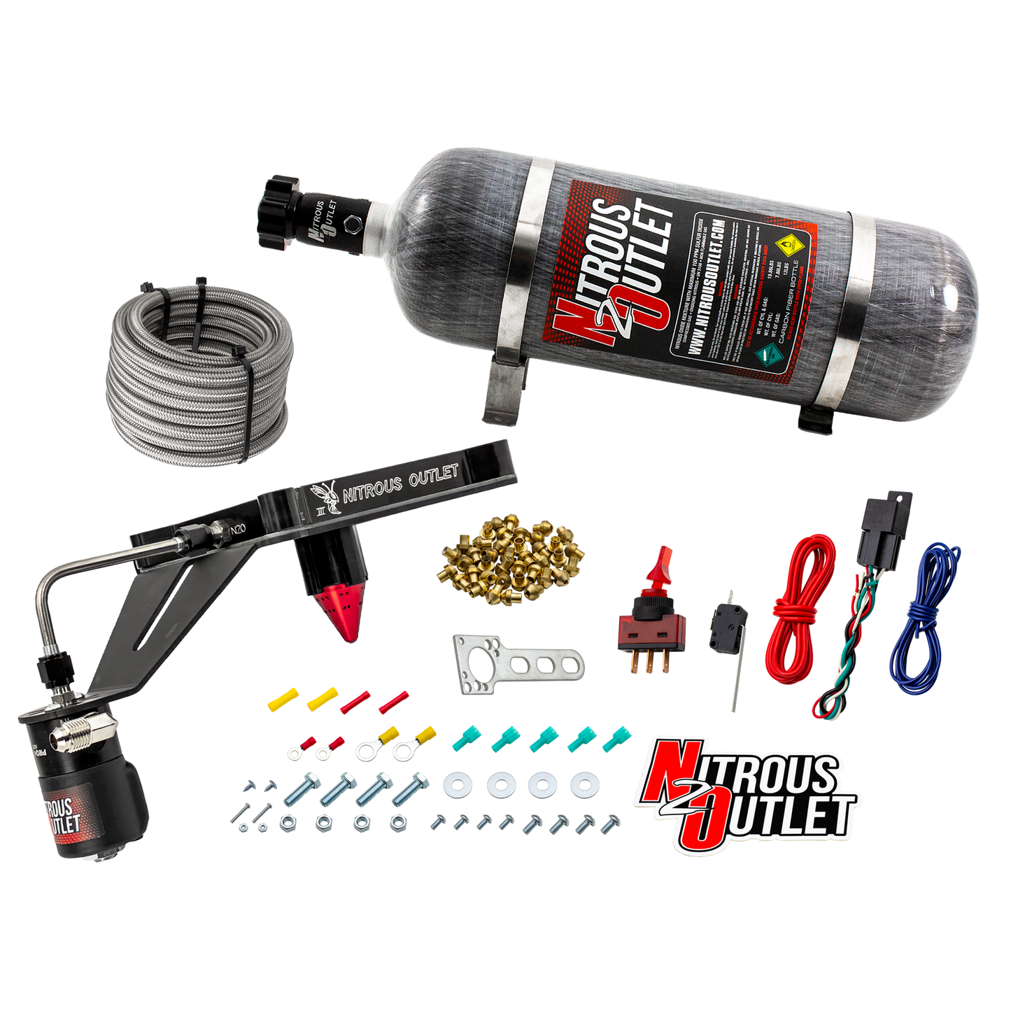 Nitrous Outlet 4150 Stinger 3 Dry System - Hard-line/.122 Nitrous Solenoid/Deep Break Solenoid Bracket/Solenoids Mount Upside Down - (50-500 HP)(12lb Bottle)