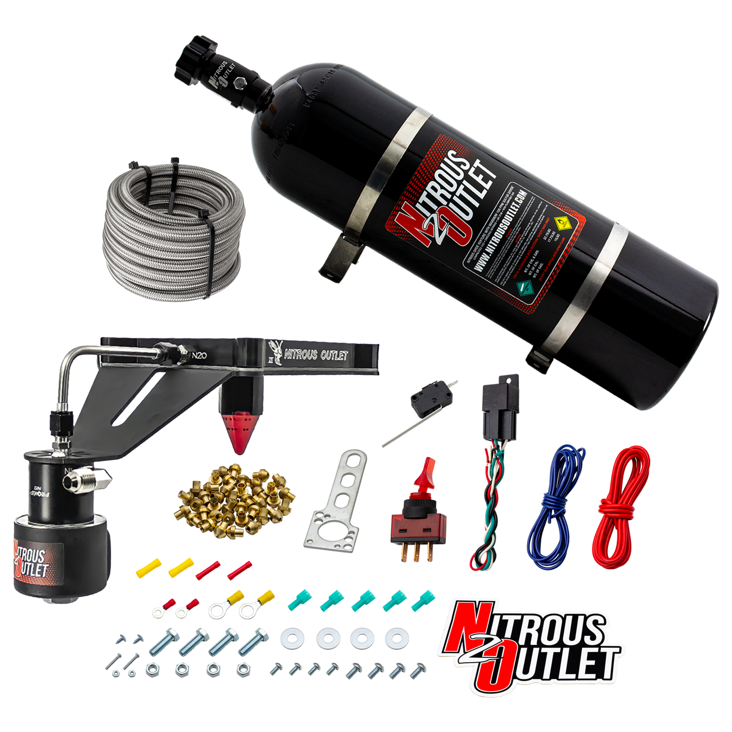 Nitrous Outlet 4150 Stinger 3 Dry Race System - Hard-line/.178 Trashcan Solenoid Nitrous Solenoid/Deep Break Solenoid Bracket/Solenoids Mount Upside Down - (50-600 HP)(15lb Bottle)