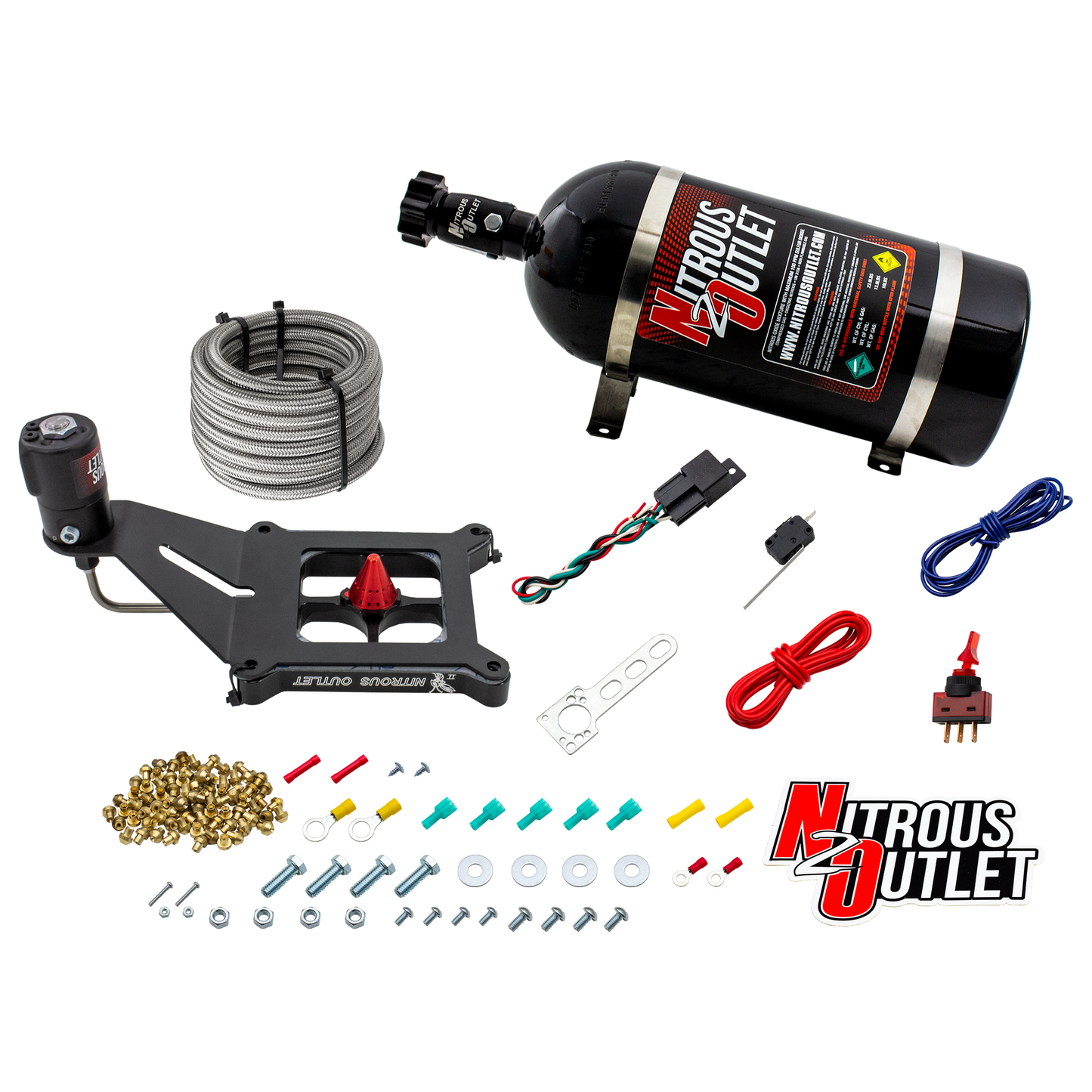 Nitrous Outlet 4150 Stinger 4 Dry System - Hard-line/.122 Nitrous Solenoid/Deep Break Solenoid Bracket/Solenoids Mount Upside Down - (50-500 HP)(10lb Bottle)