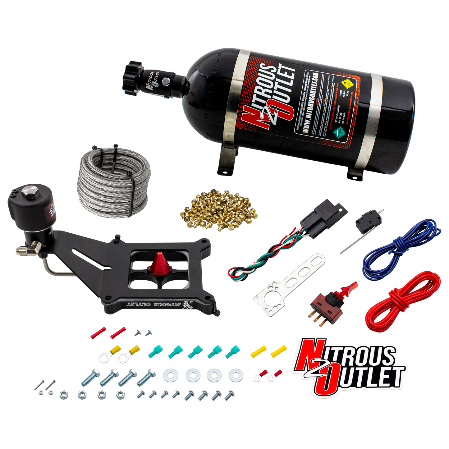 Nitrous Outlet 4150 Stinger 2 Dry Race System - Hard-line/.178 Trashcan Solenoid Nitrous Solenoid/Deep Break Solenoid Bracket/Solenoids Mount Upside Down - (50-600 HP)(10lb Bottle)