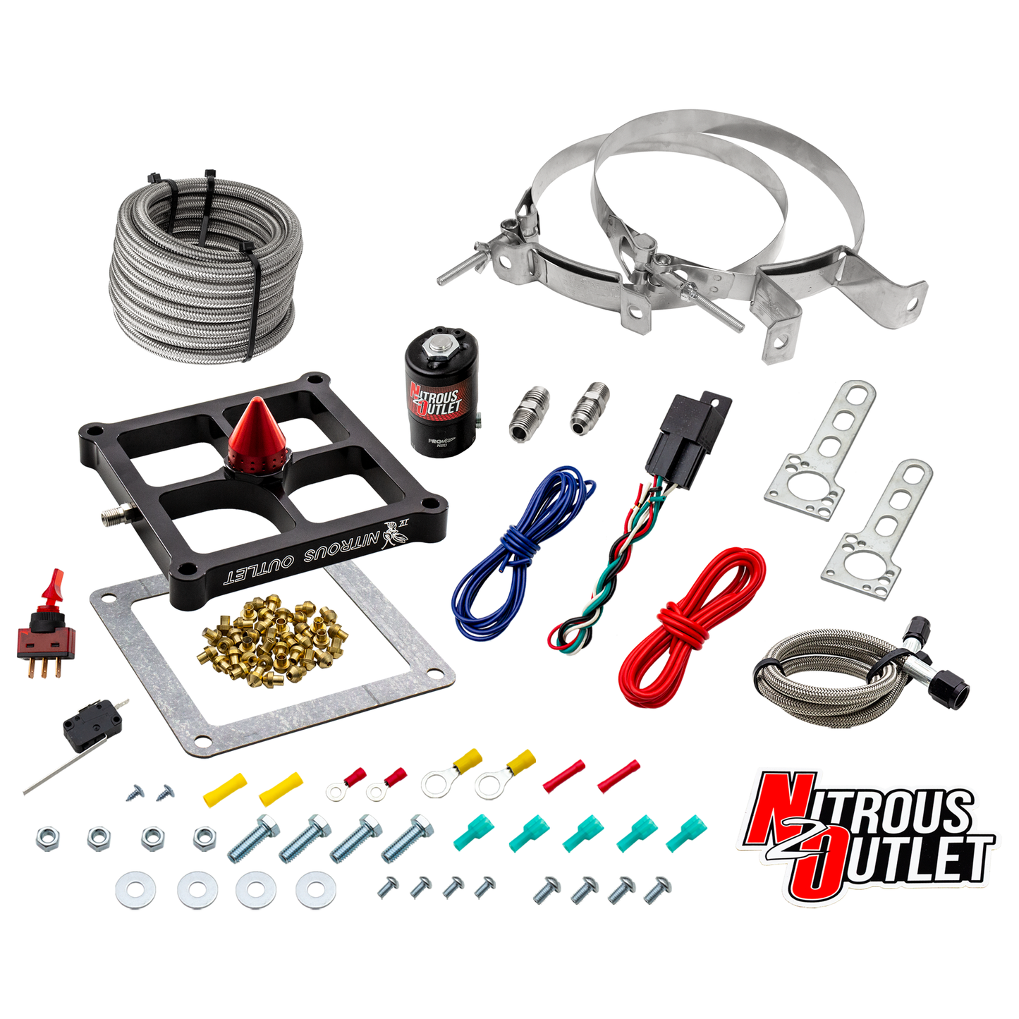 Nitrous Outlet 4500 Stinger 4 Dry System - Braided Hoses/.122 Nitrous Solenoid/Universal Solenoid Bracket - (50-500 HP)(No Bottle)