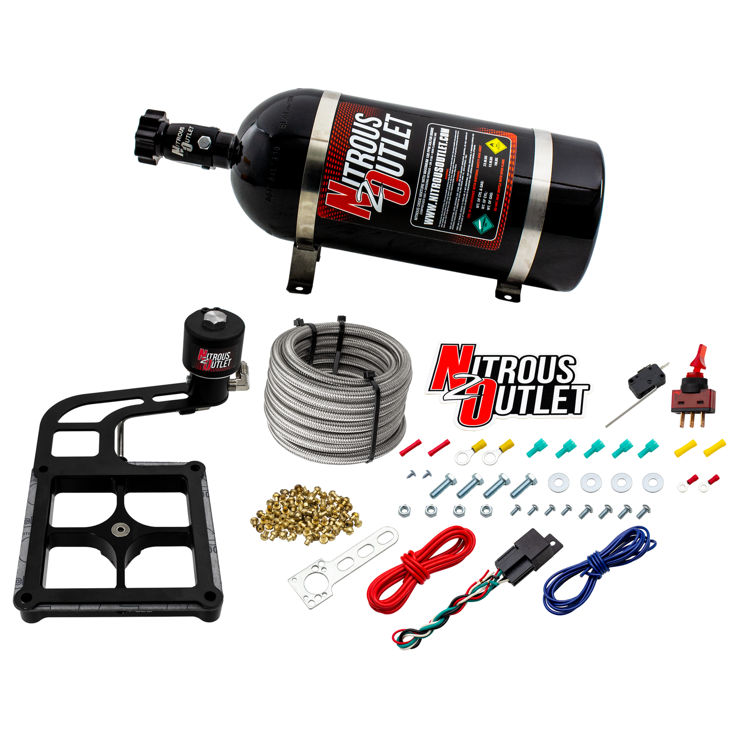 Nitrous Outlet 4500 Stinger 2 Dry Race System - Hard-line/.178 Trashcan Nitrous Solenoid/Boomerang Solenoid Bracket - (50-600 HP)(10lb Bottle)