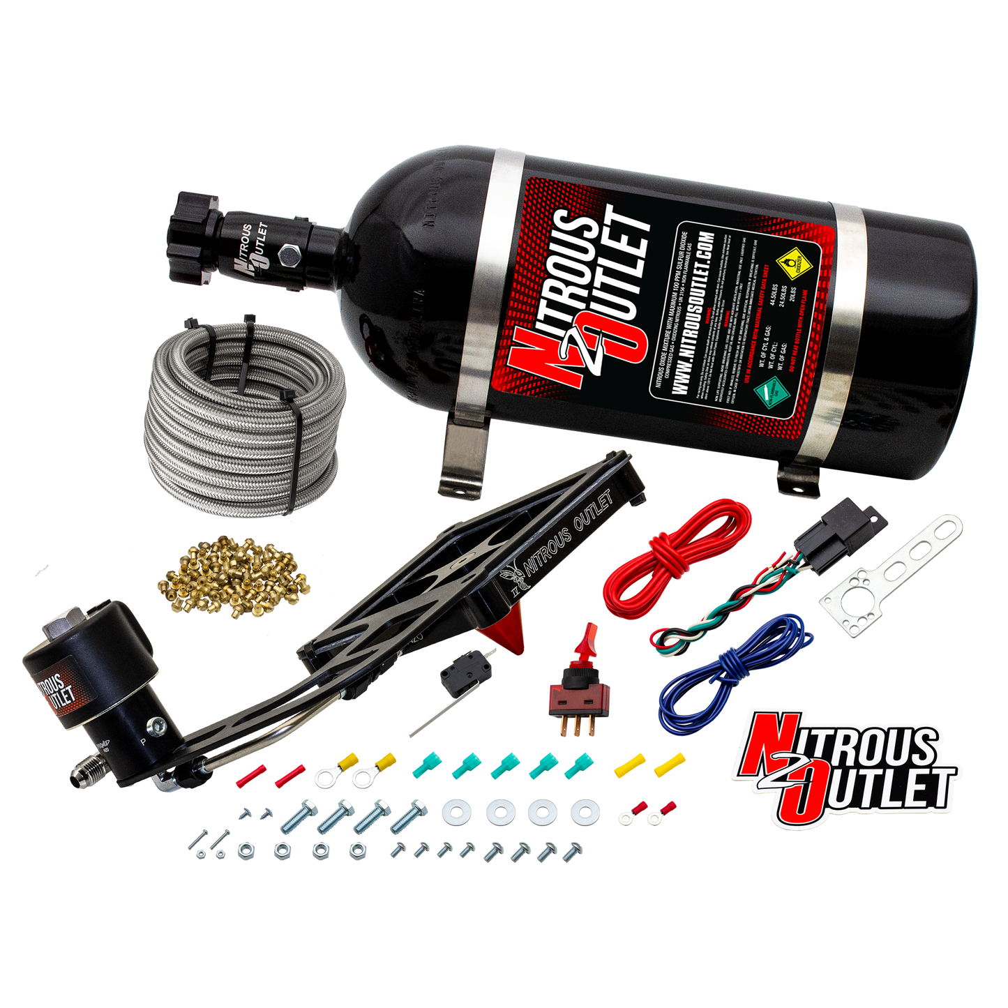 Nitrous Outlet 4500 Stinger 4 Dry Race System - Hard-line/.178 Trashcan Nitrous Solenoid/Boomerang Solenoid Bracket - (50-600 HP)(10lb Bottle)